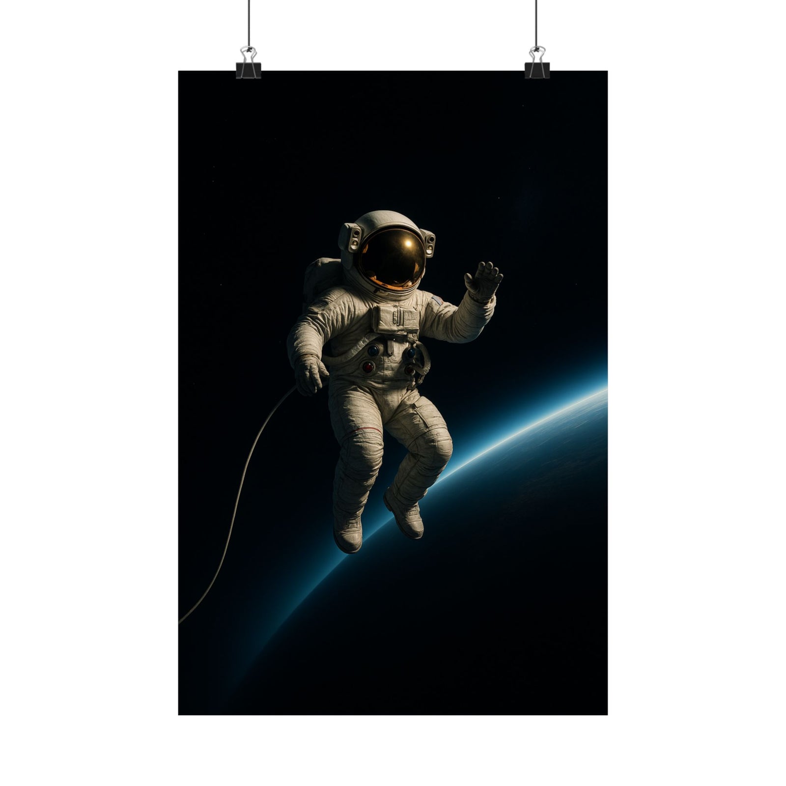 Astronaut Spacewalk Over Earth Art Print Poster, Cinematic Solo Drift