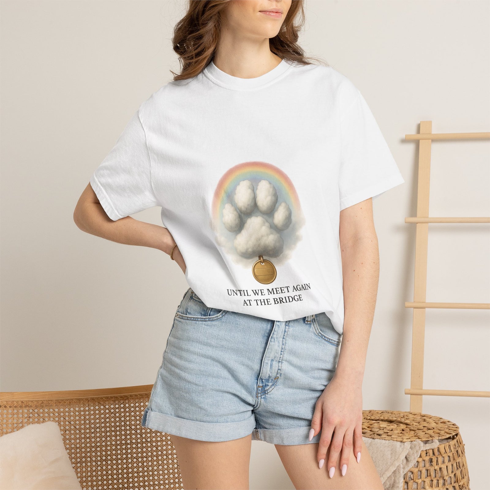 Rainbow Bridge Memorial Graphic Tee, Paw In The Clouds Tribute