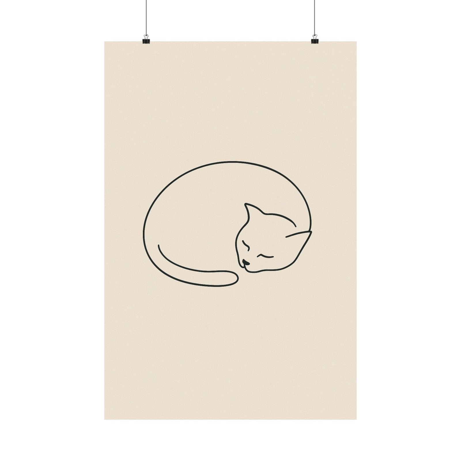 Curled Sleeping Cat Line Art Print Poster, Minimal One Line Drawing
