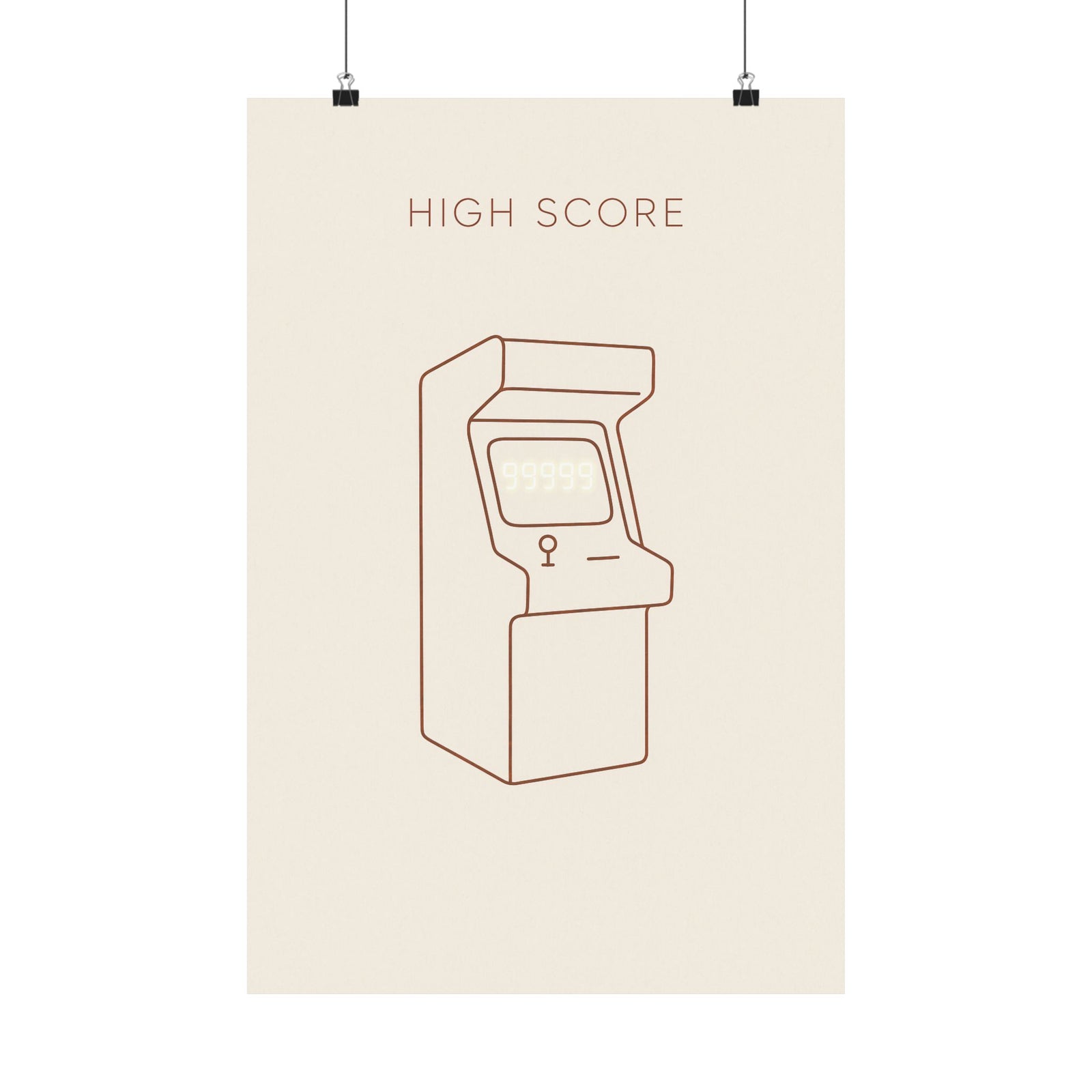 High Score Line Art Print Poster, Minimalist Arcade Wall Art