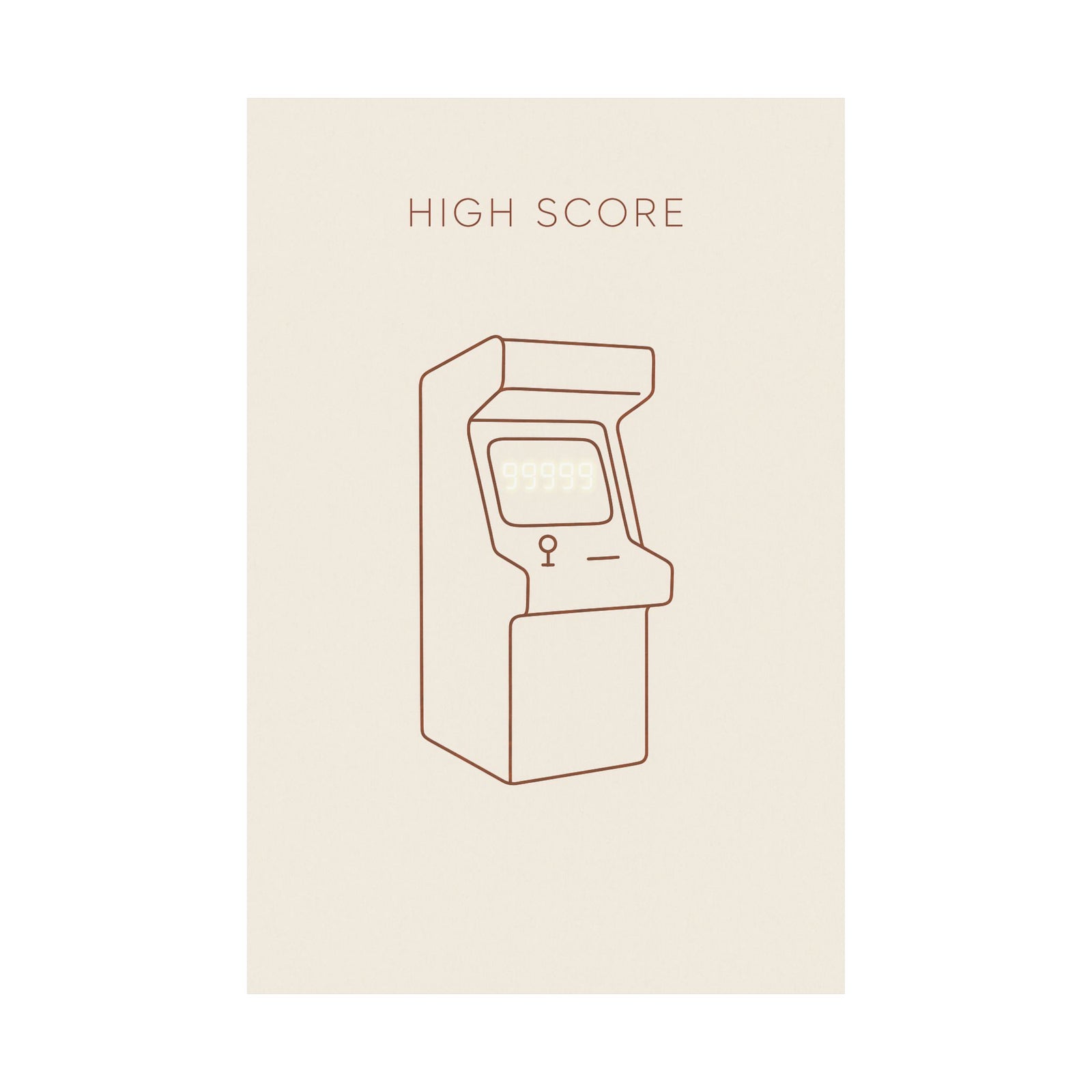High Score Line Art Print Poster, Minimalist Arcade Wall Art