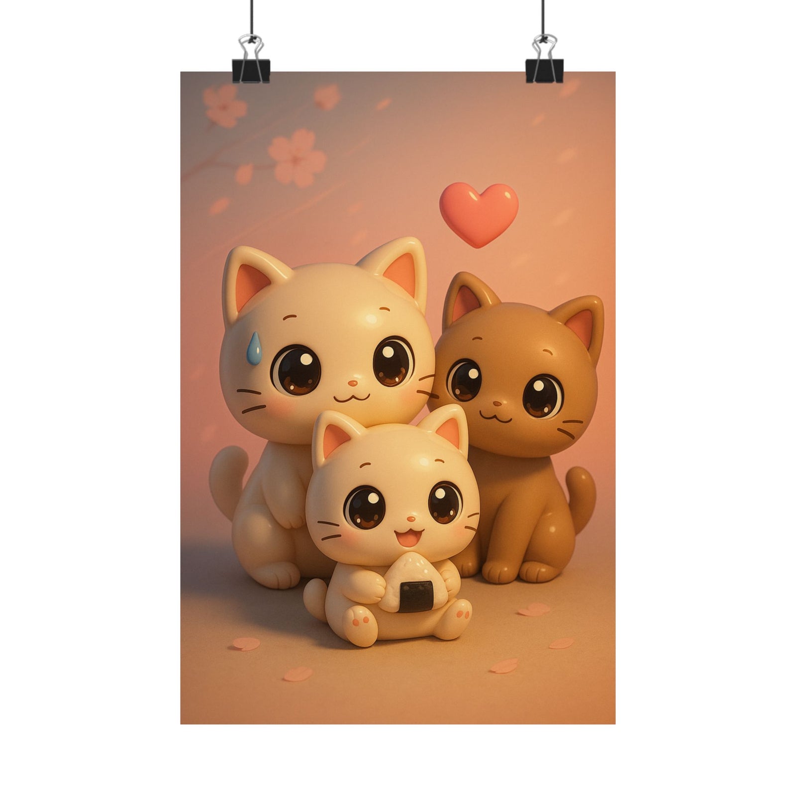 Kawaii Chibi Cats Art Print Poster, Cute 3D Anime Mascots