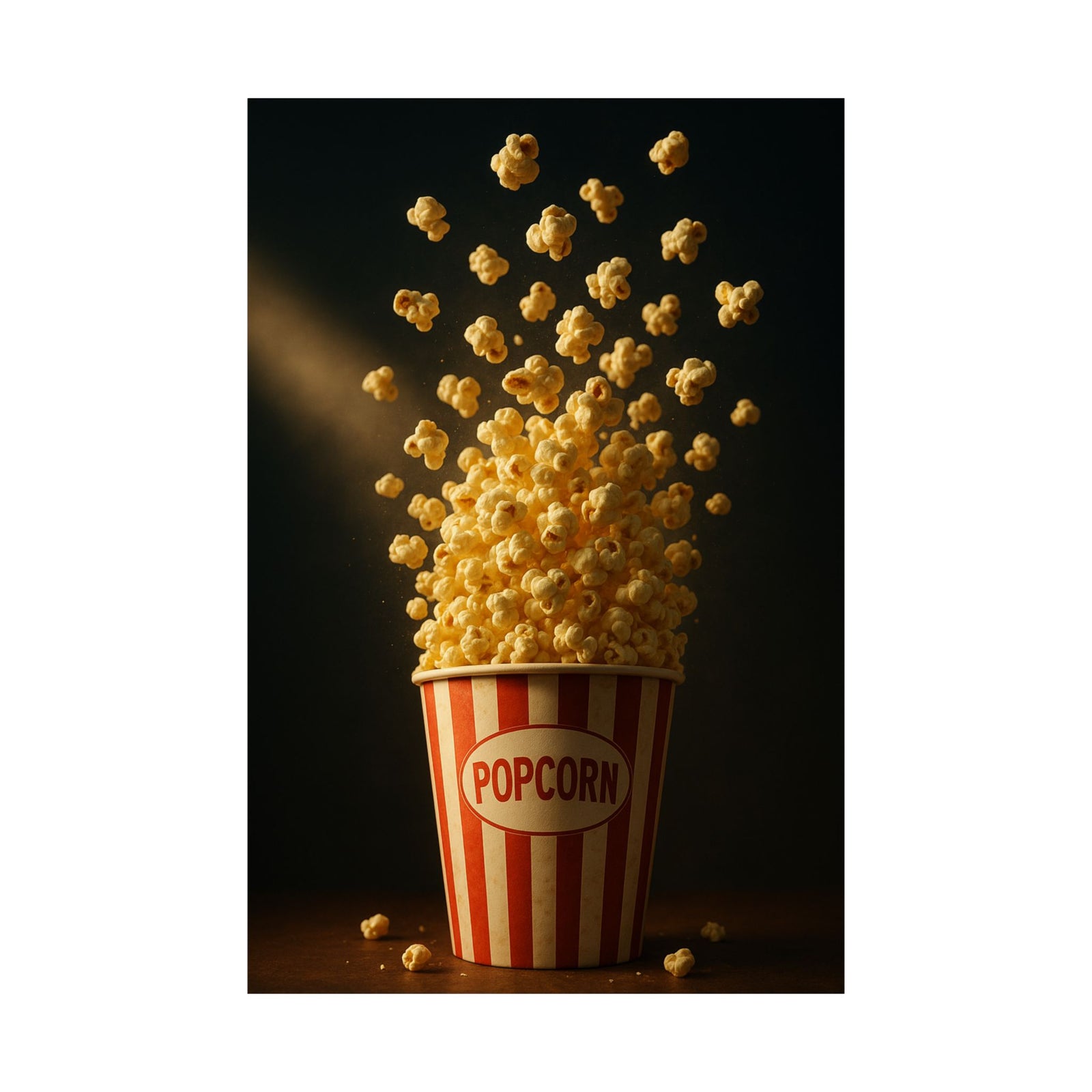 Exploding Popcorn Bucket Art Print Poster, Cinematic Movie Night Hero
