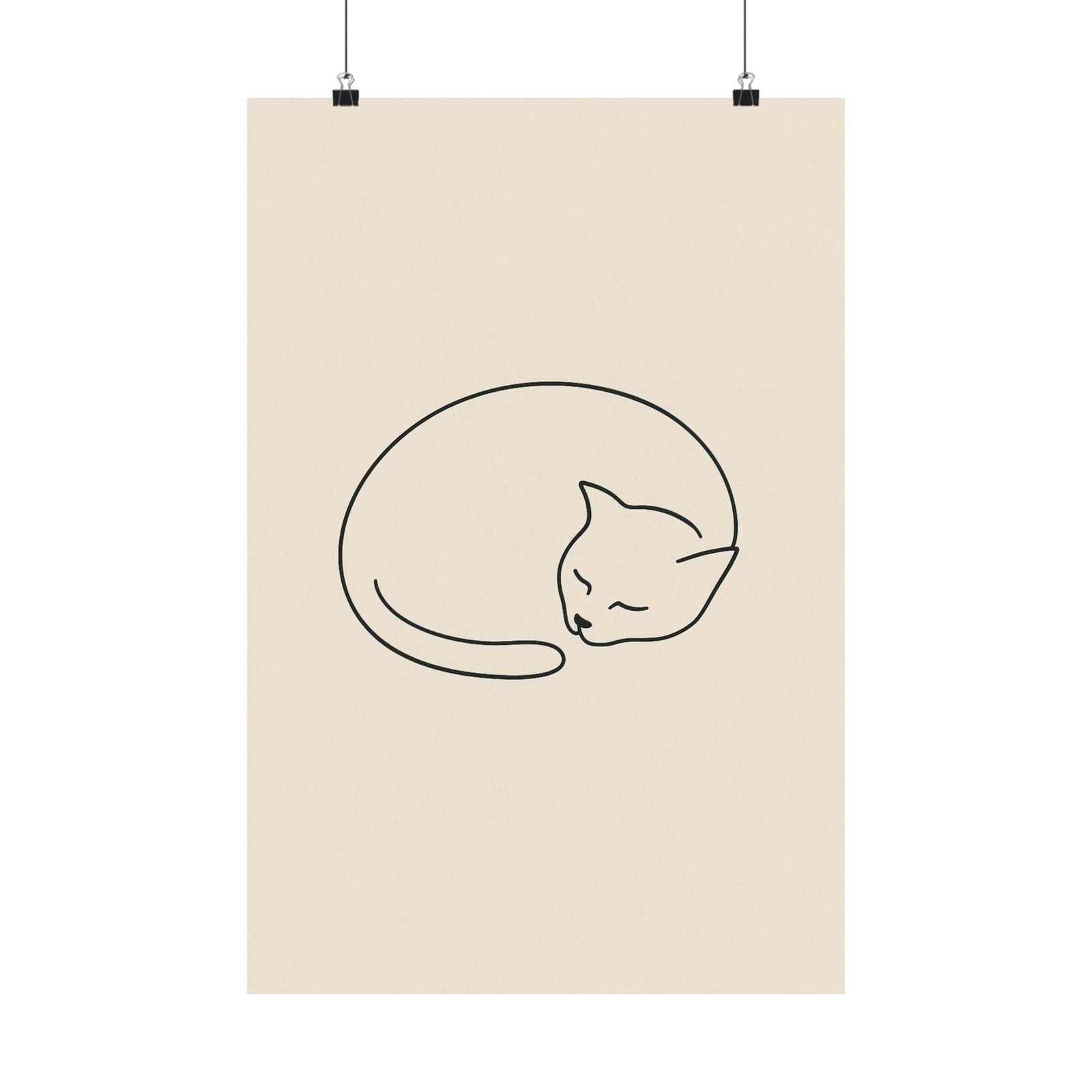 Curled Sleeping Cat Line Art Print Poster, Minimal One Line Drawing