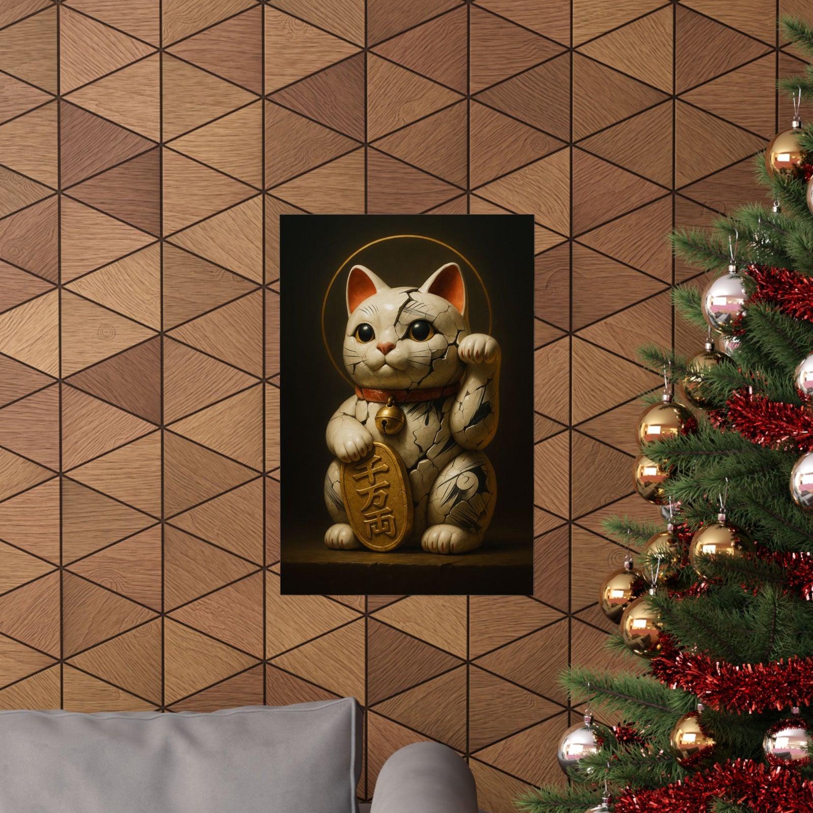 Maneki Neko Lucky Cat Art Print Poster, 3D Good Fortune Charm