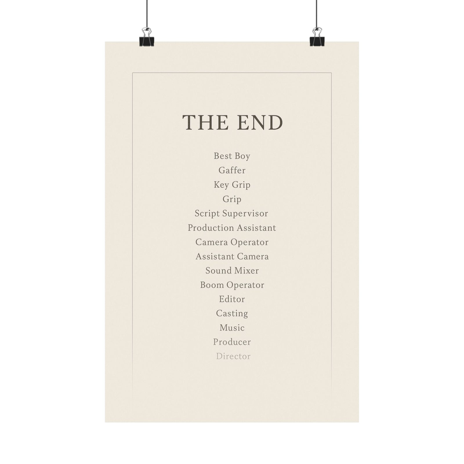 End Credits Roll Art Print Poster, Minimalist THE END Typography