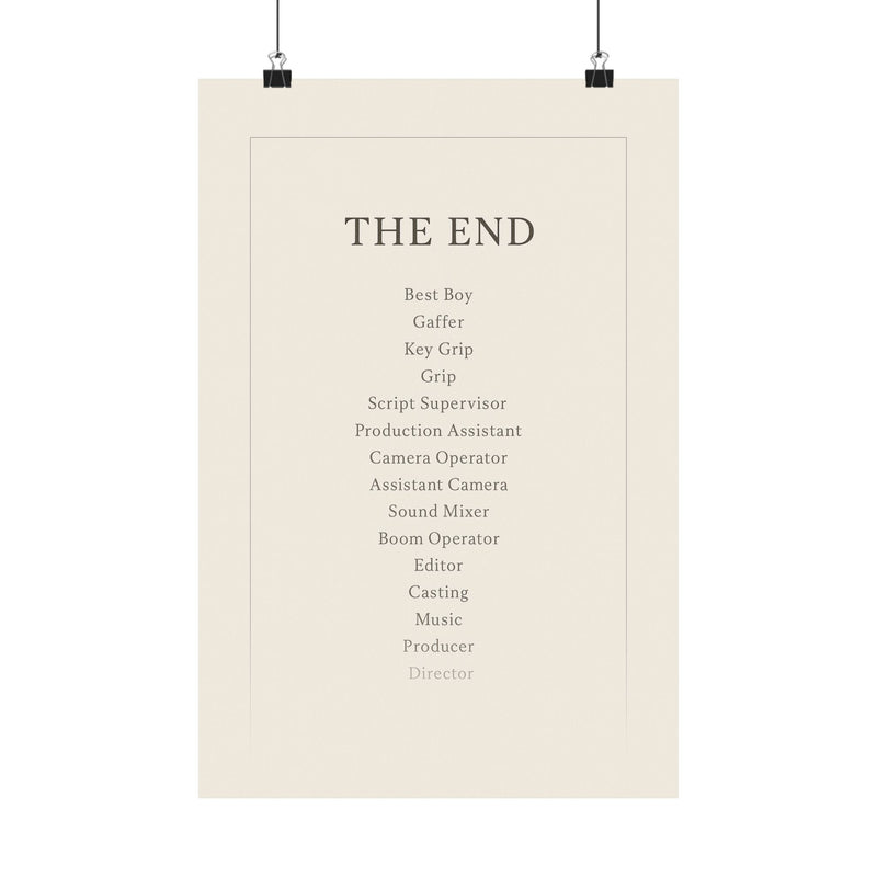 End Credits Roll Art Print Poster, Minimalist THE END Typography