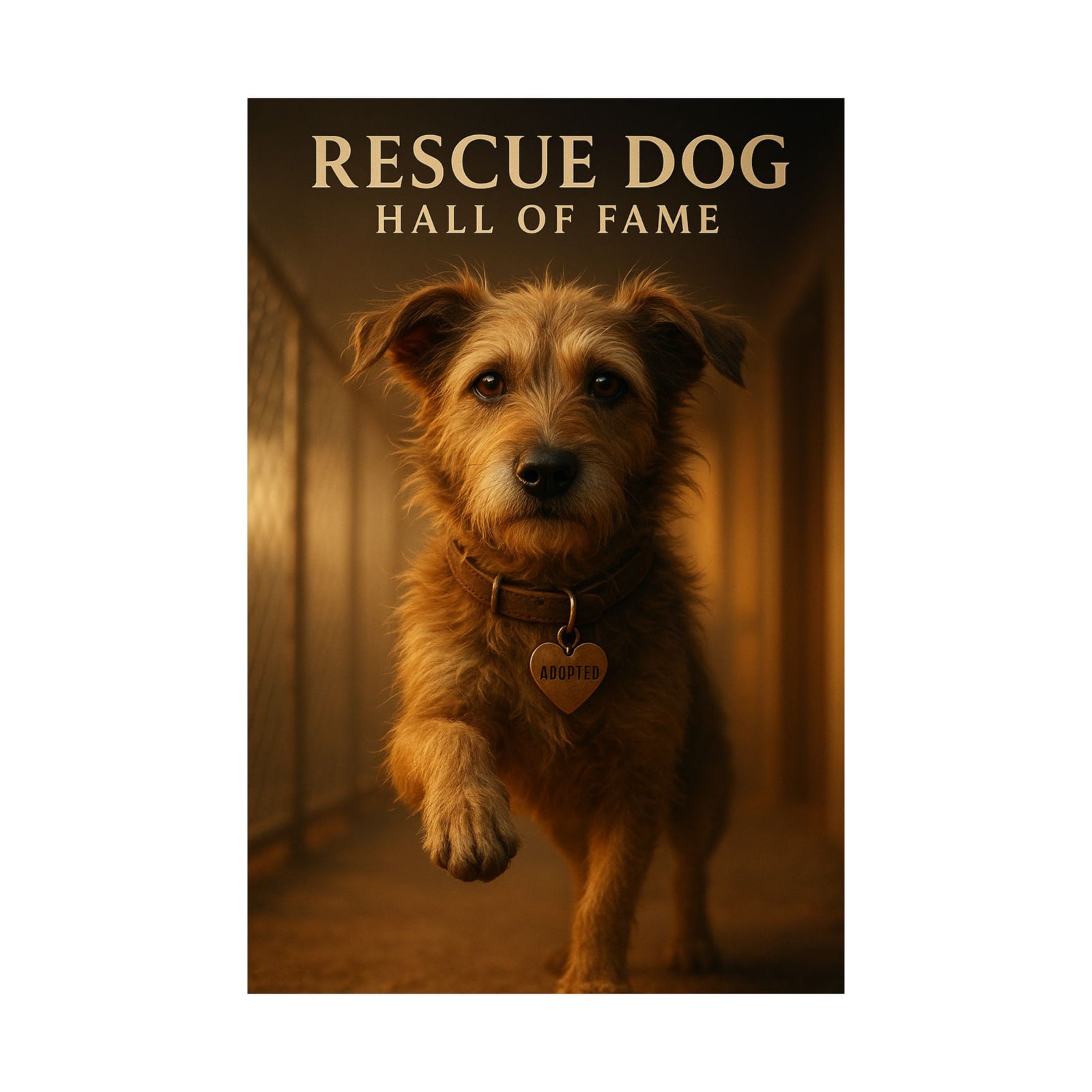 Rescue Dog Adopted Art Print Poster, Golden Hour Shelter Tribute