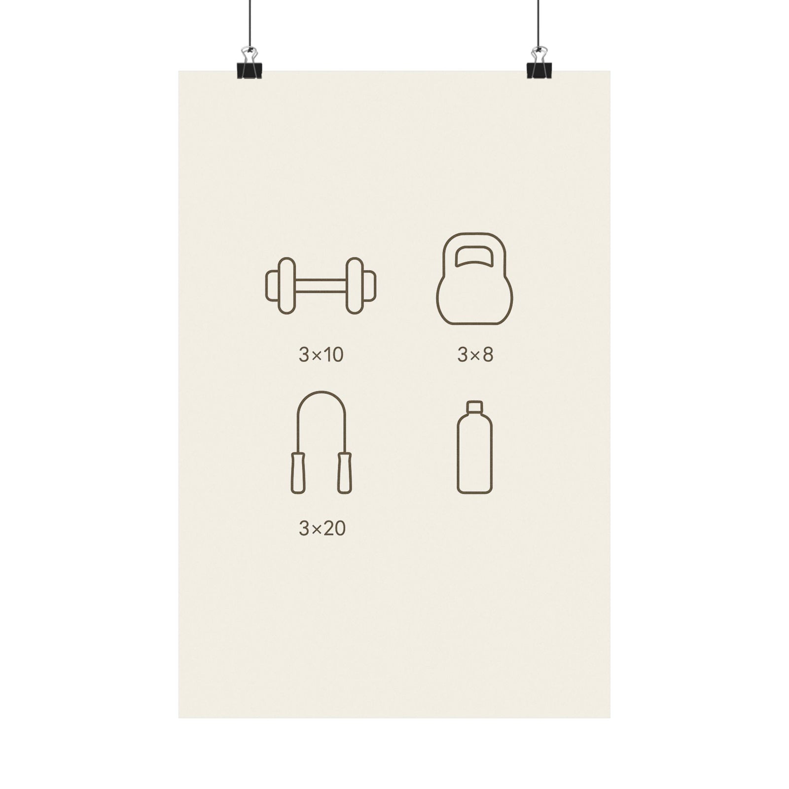 Workout Icon Grid Art Print Poster, Minimalist Line Design