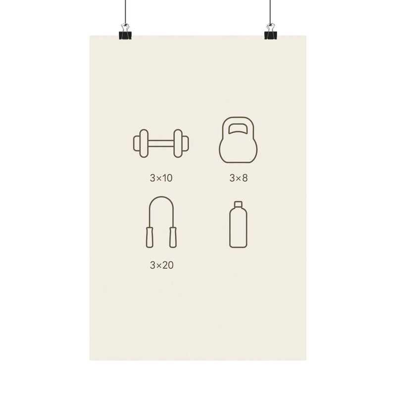 Workout Icon Grid Art Print Poster, Minimalist Line Design