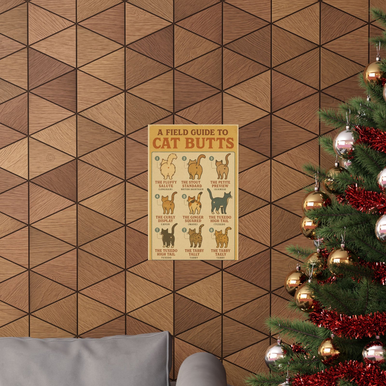 Cat Butt Field Guide Art Print Poster, Funny Retro Kitchen Chart
