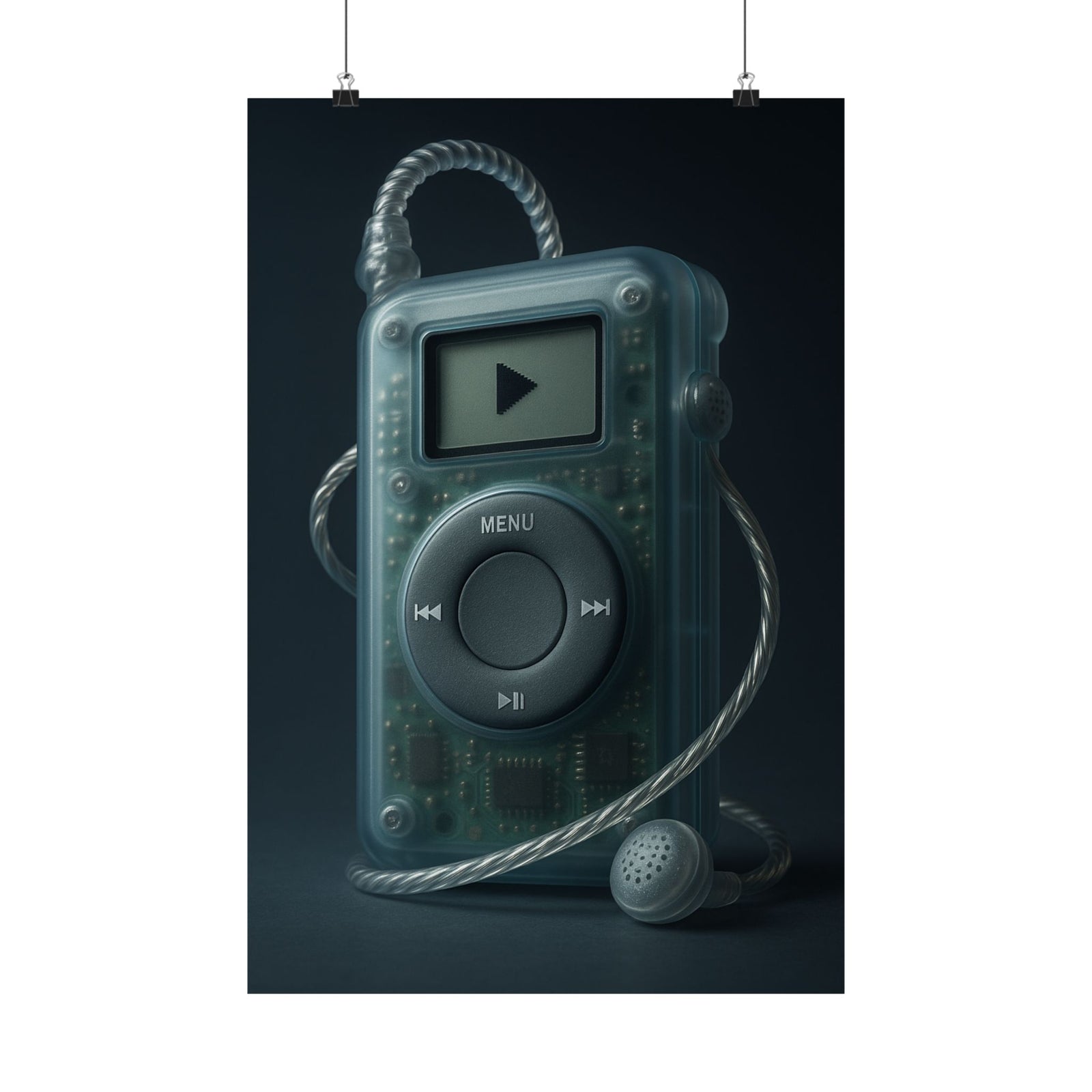 Translucent Y2K MP3 Player Art Print Poster, See-Through Frosted Gadget