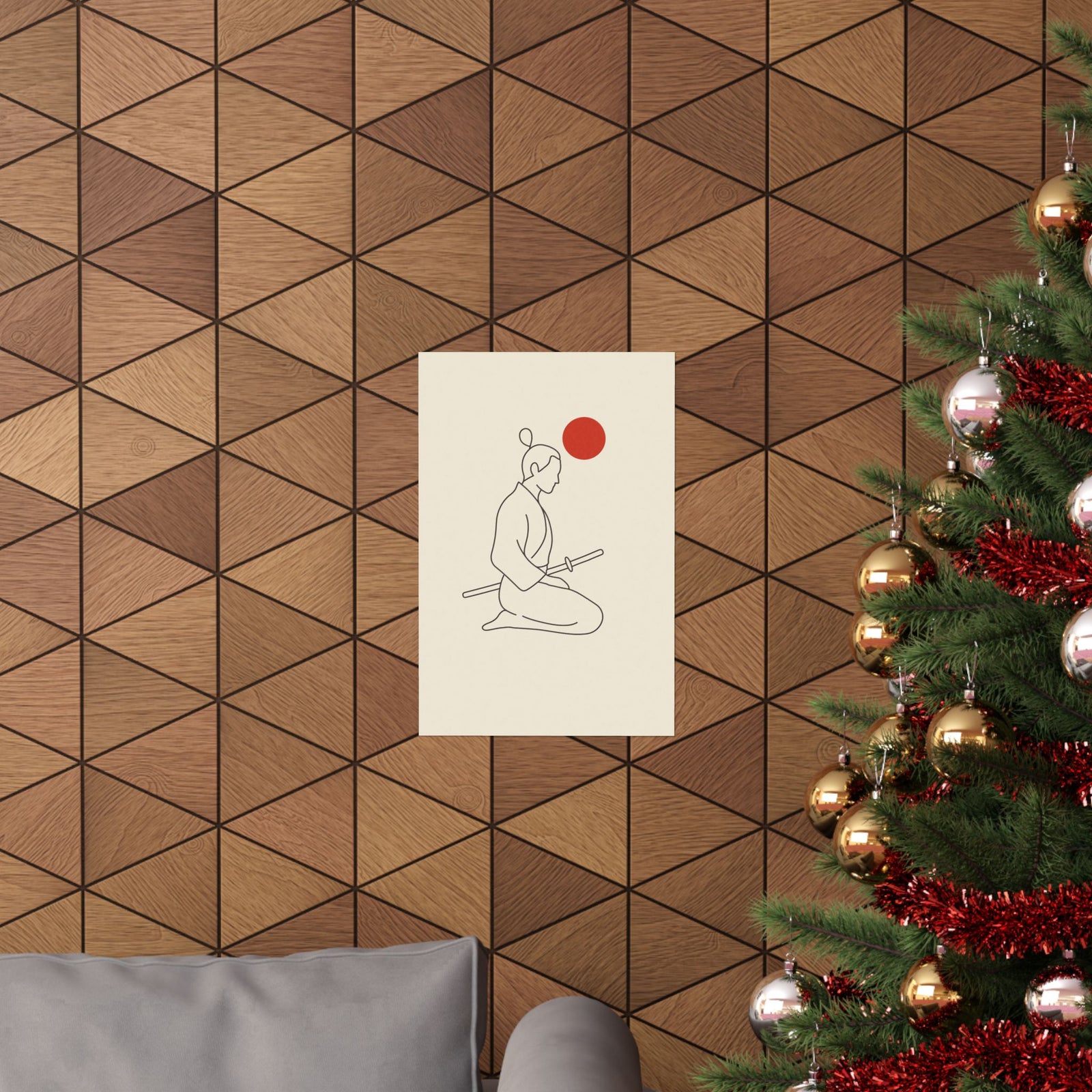 Minimal Samurai Line Art Print Poster, One Line Swordsman