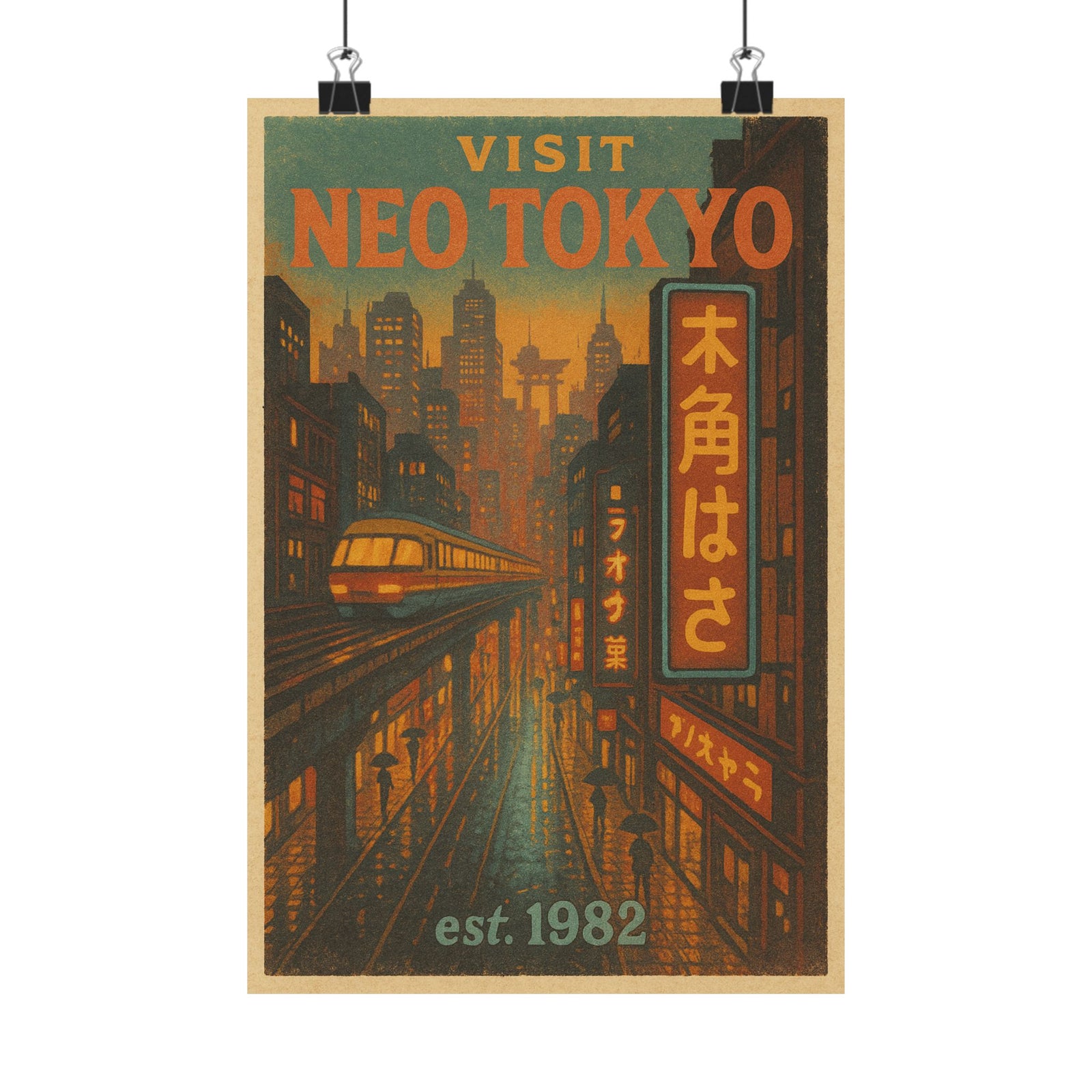 Neo Tokyo City Art Print Poster, Retro Anime Travel Advert