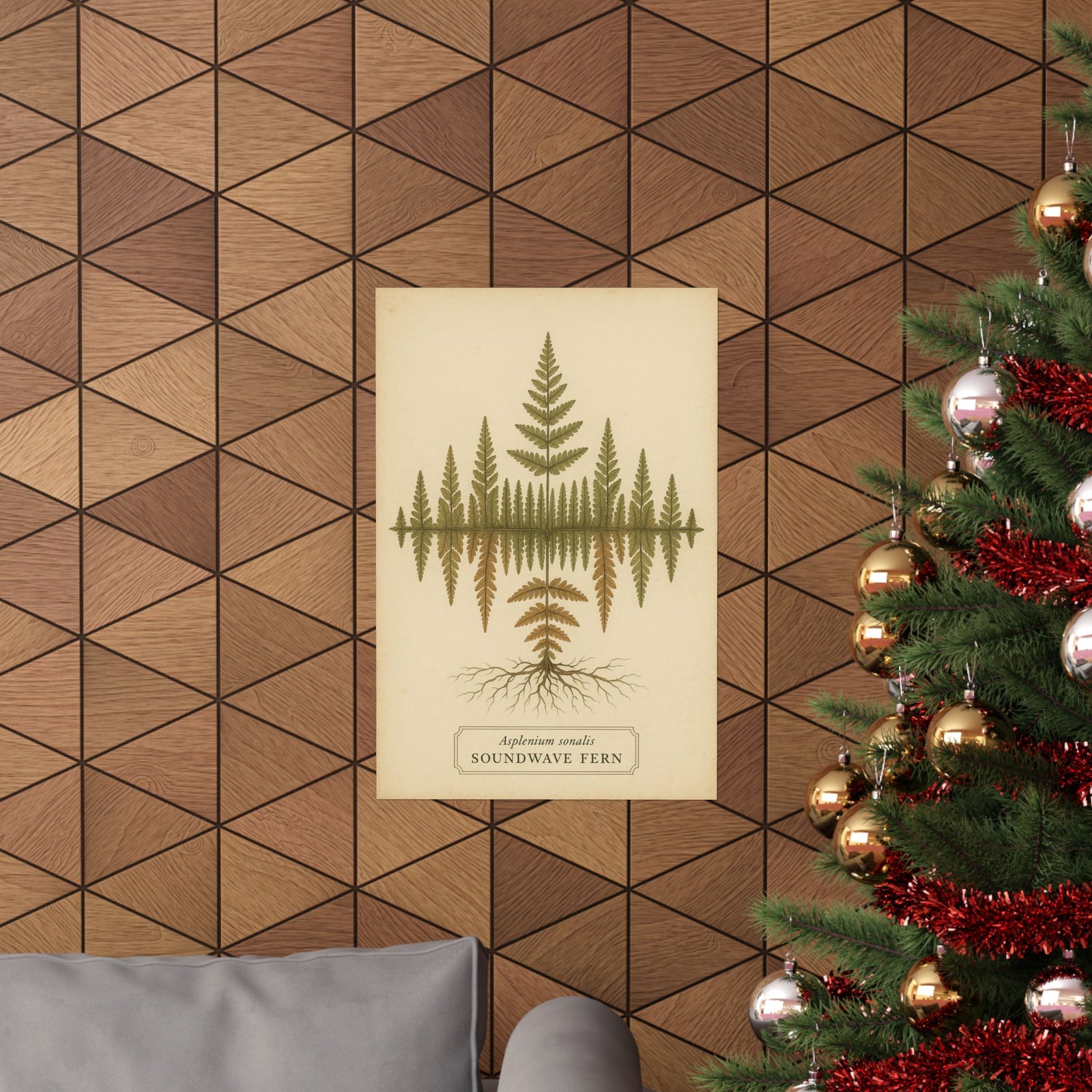 Soundwave Fern Botanical Art Print Poster, Vintage Frequency Plate