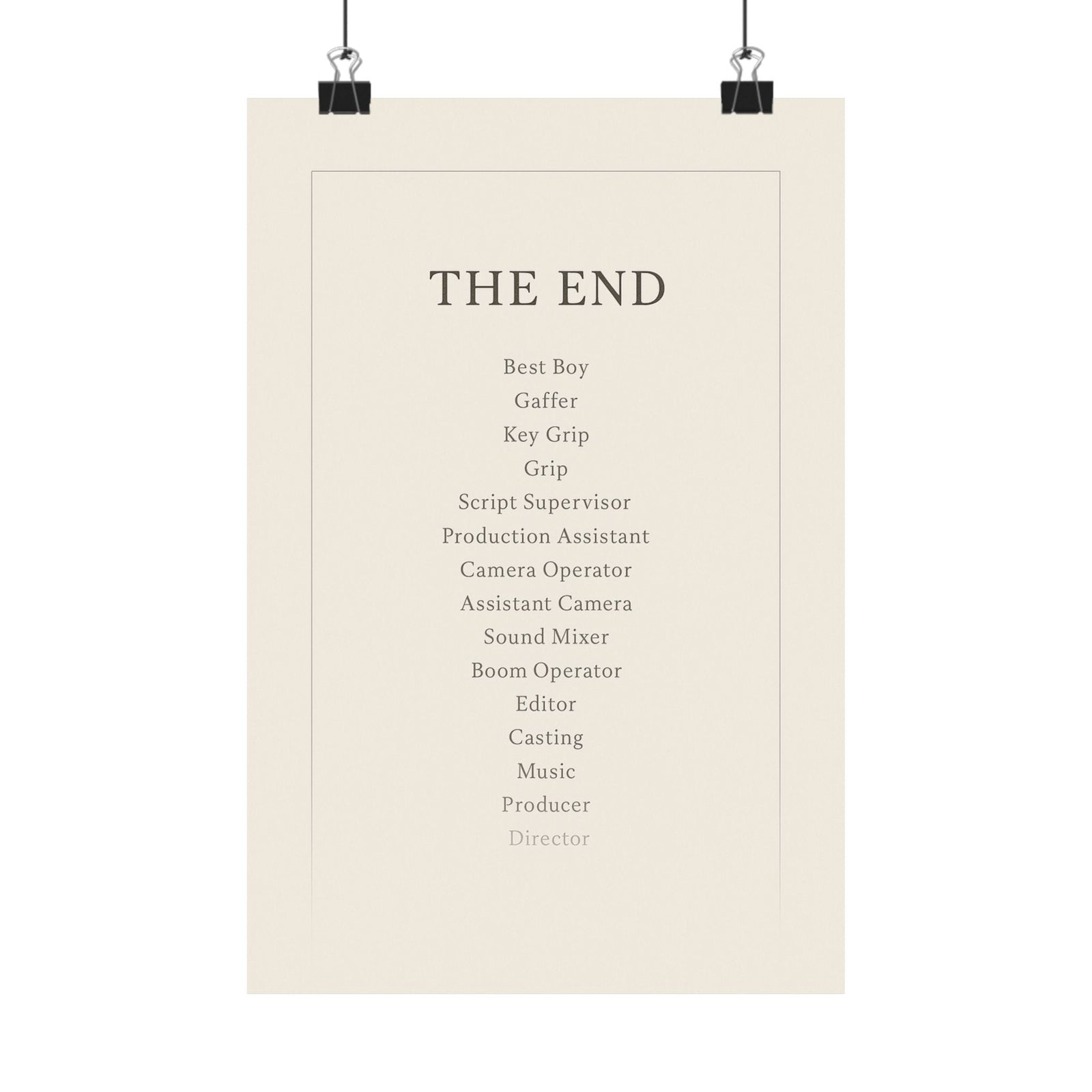 End Credits Roll Art Print Poster, Minimalist THE END Typography