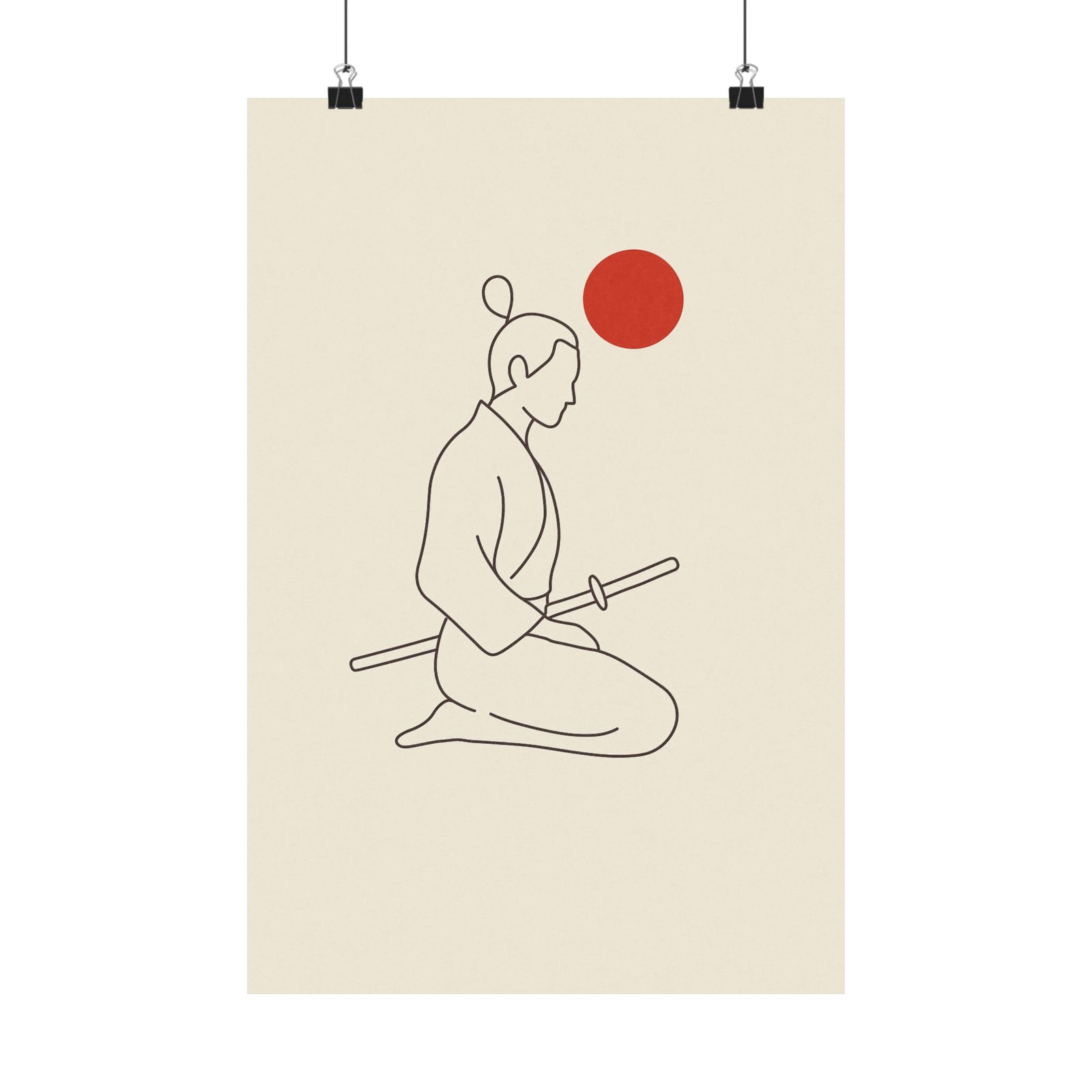 Minimal Samurai Line Art Print Poster, One Line Swordsman