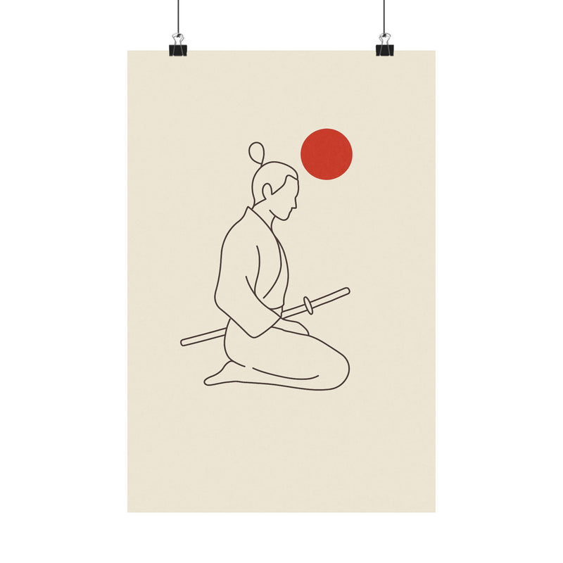 Minimal Samurai Line Art Print Poster, One Line Swordsman