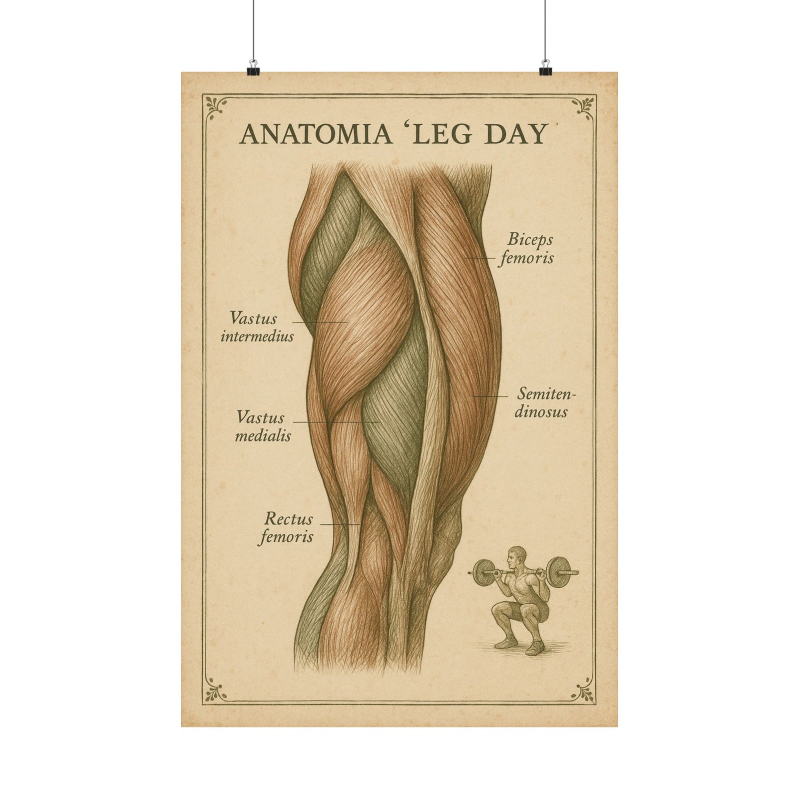 Leg Day Muscle Anatomy Art Print Poster, Vintage Specimen Chart
