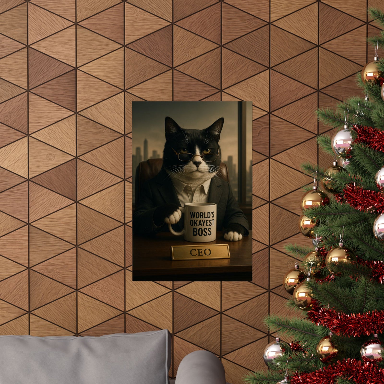 Tuxedo Cat CEO Art Print Poster, Corner Office Boss Energy