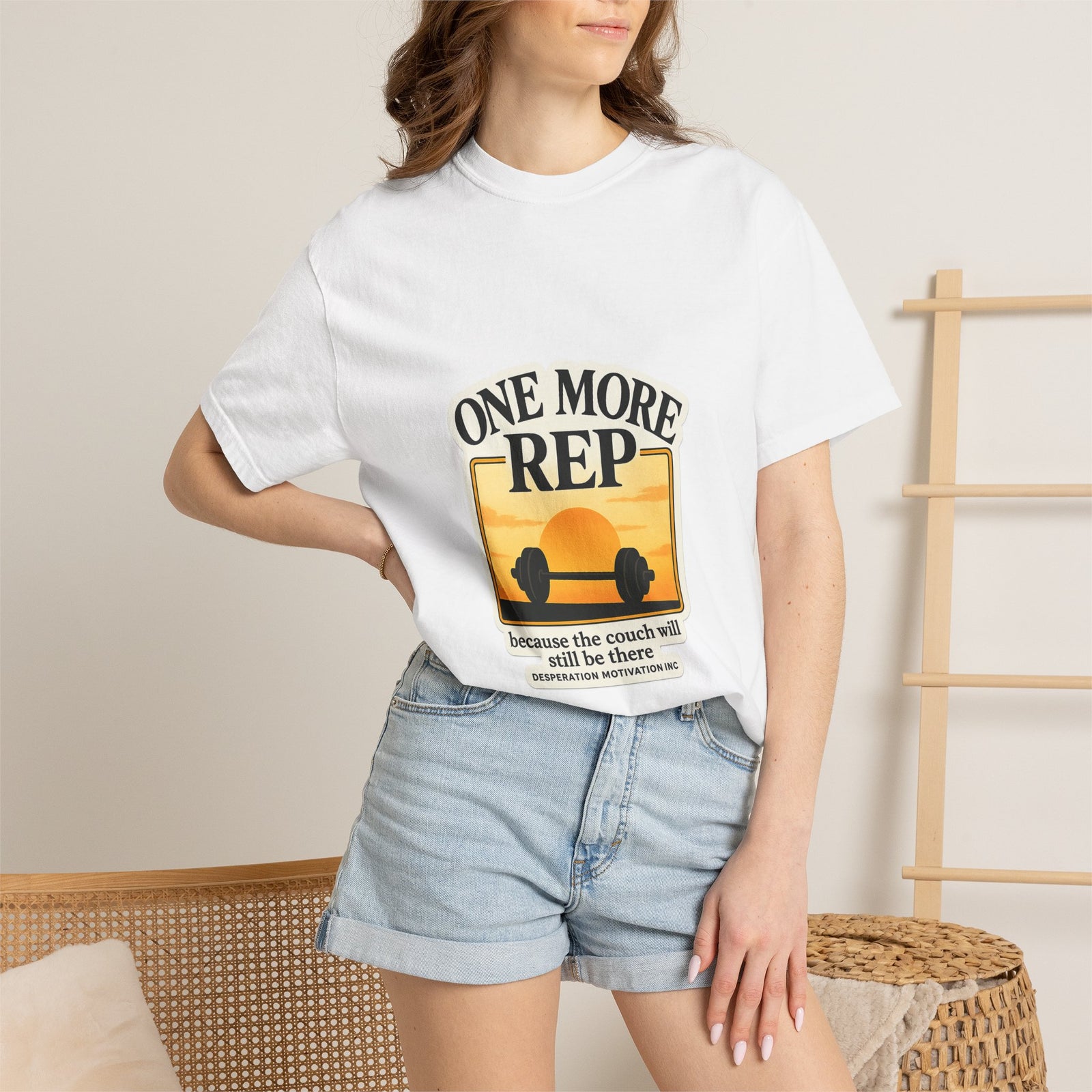 One More Rep Motivational Poster Graphic Tee, Home Gym Parody