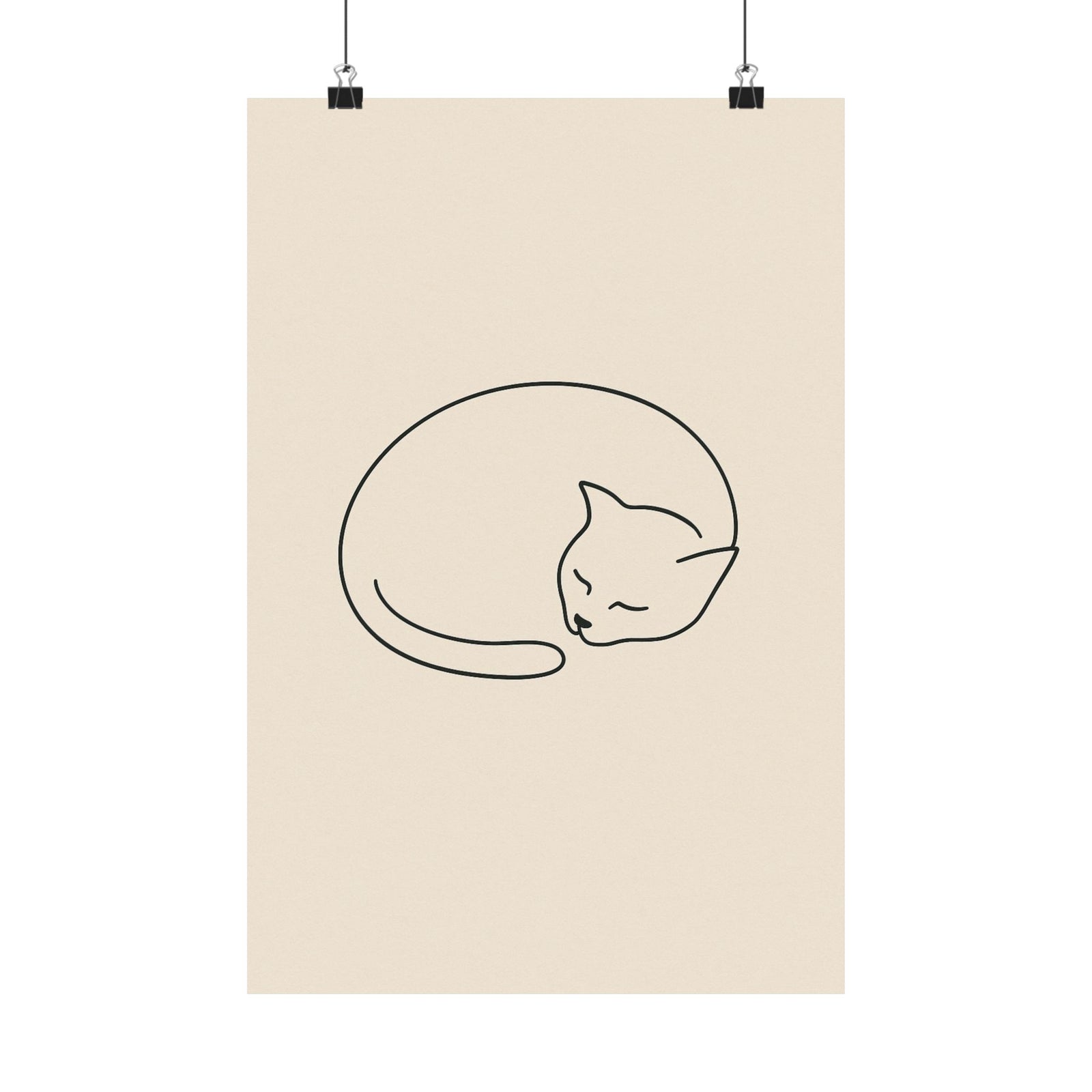 Curled Sleeping Cat Line Art Print Poster, Minimal One Line Drawing