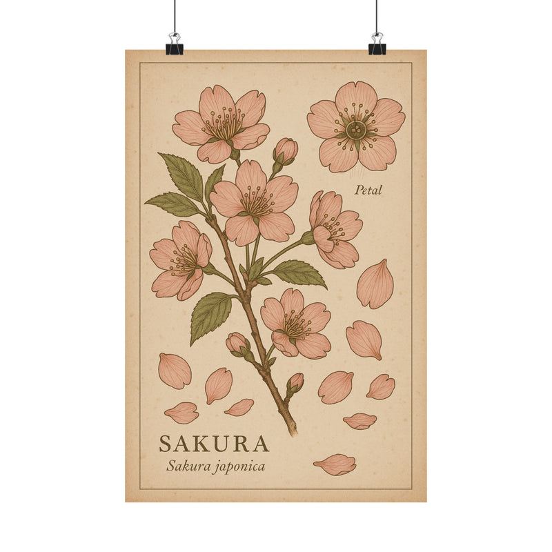 Sakura Blossom Botanical Art Print Poster, Vintage Japan Plant Plate