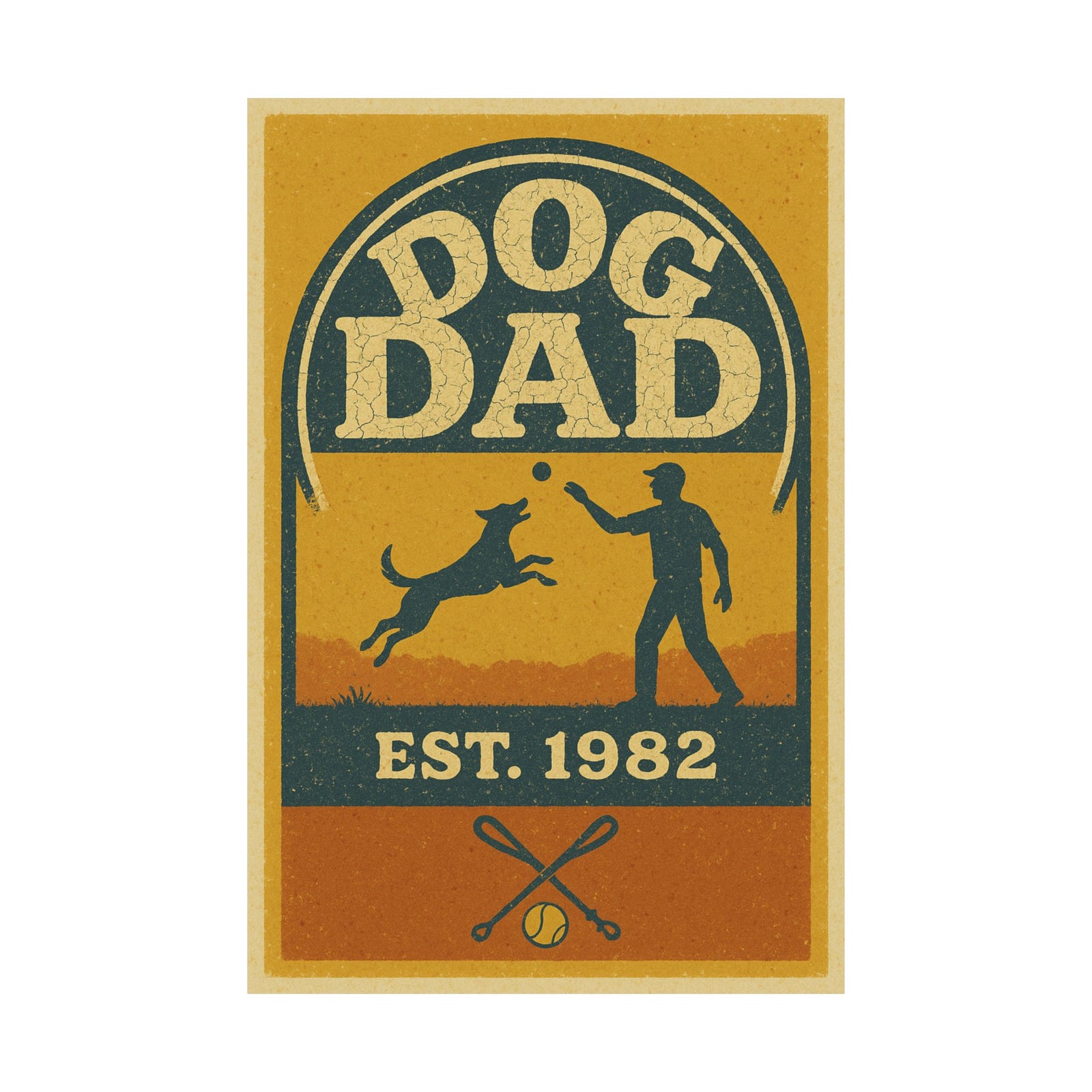Dog Dad Established Badge Art Print Poster, Vintage Varsity Emblem