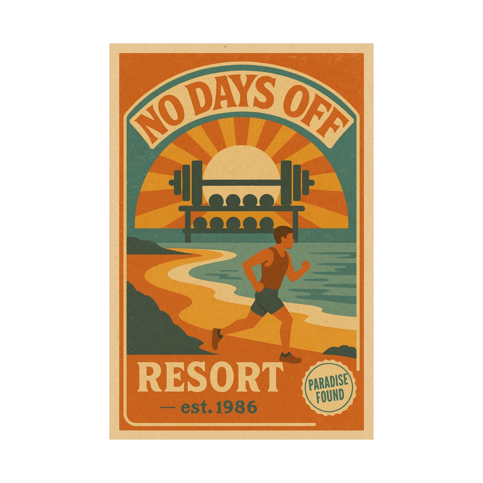 No Days Off Gym Resort Art Print Poster, Retro Travel Style