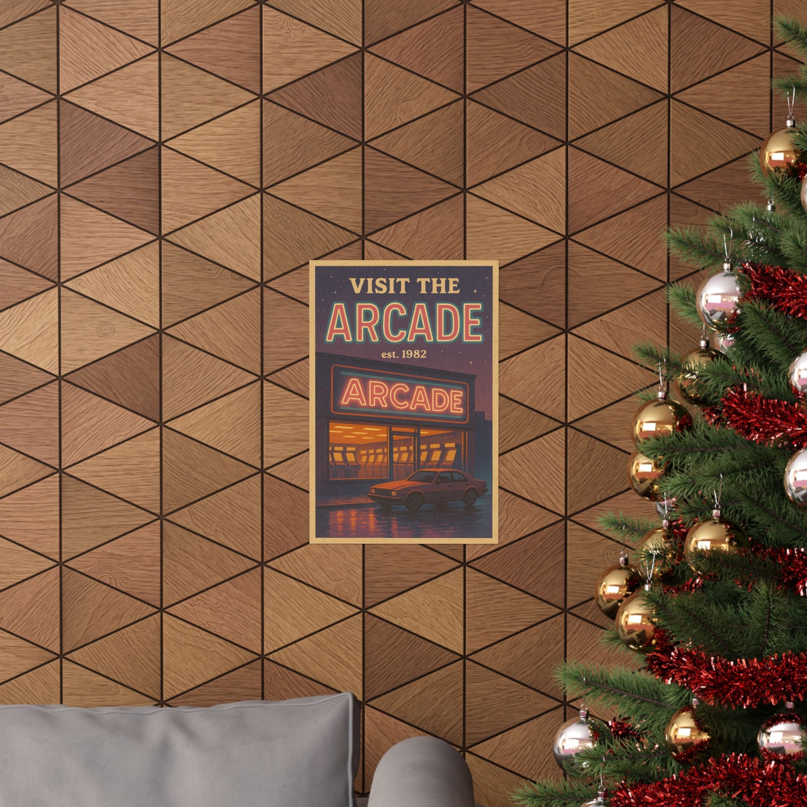 Neon Arcade Travel Art Print Poster, Retro Arcade Destination