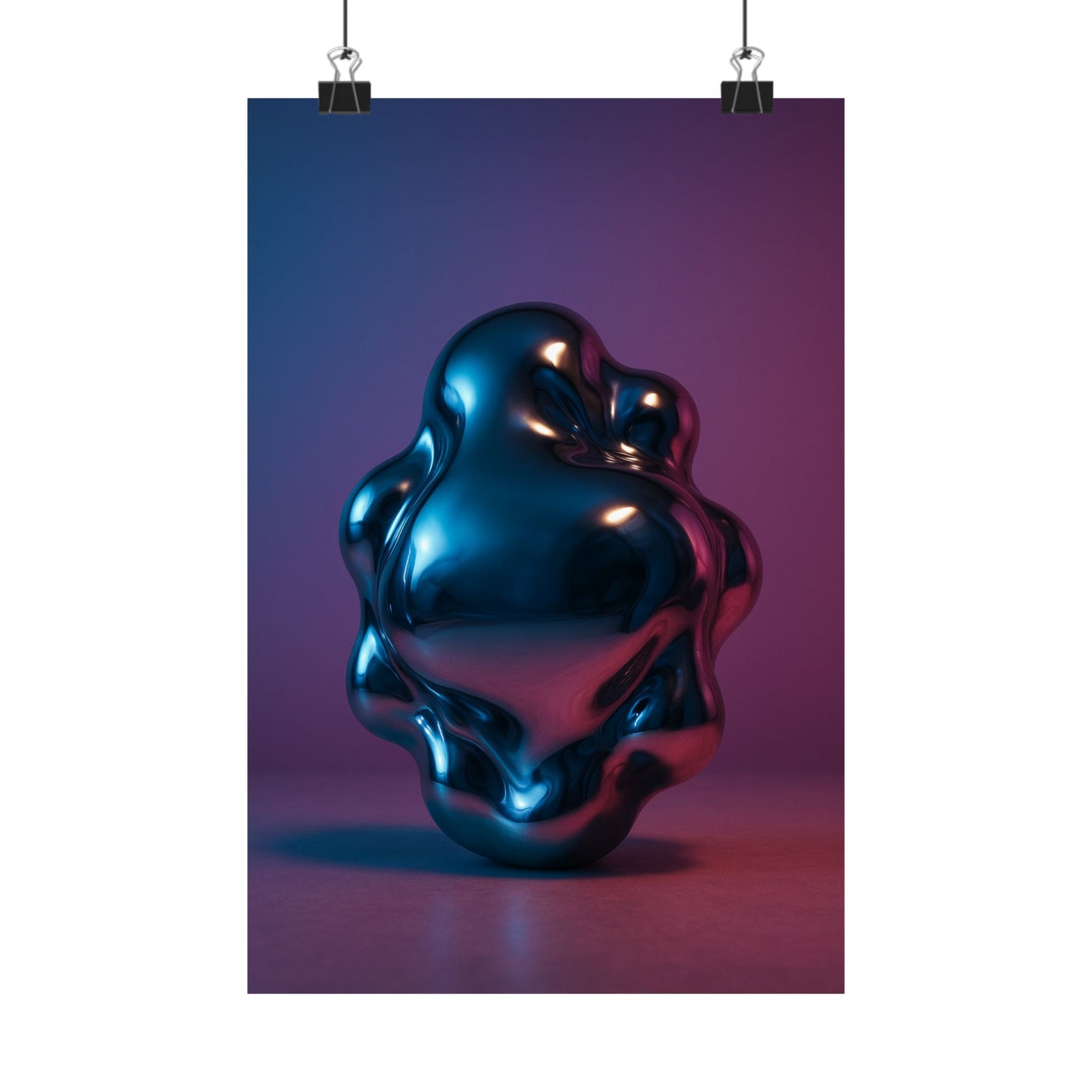 Liquid Chrome Blob Art Print Poster, Mirror Metal Y2K Sculpture