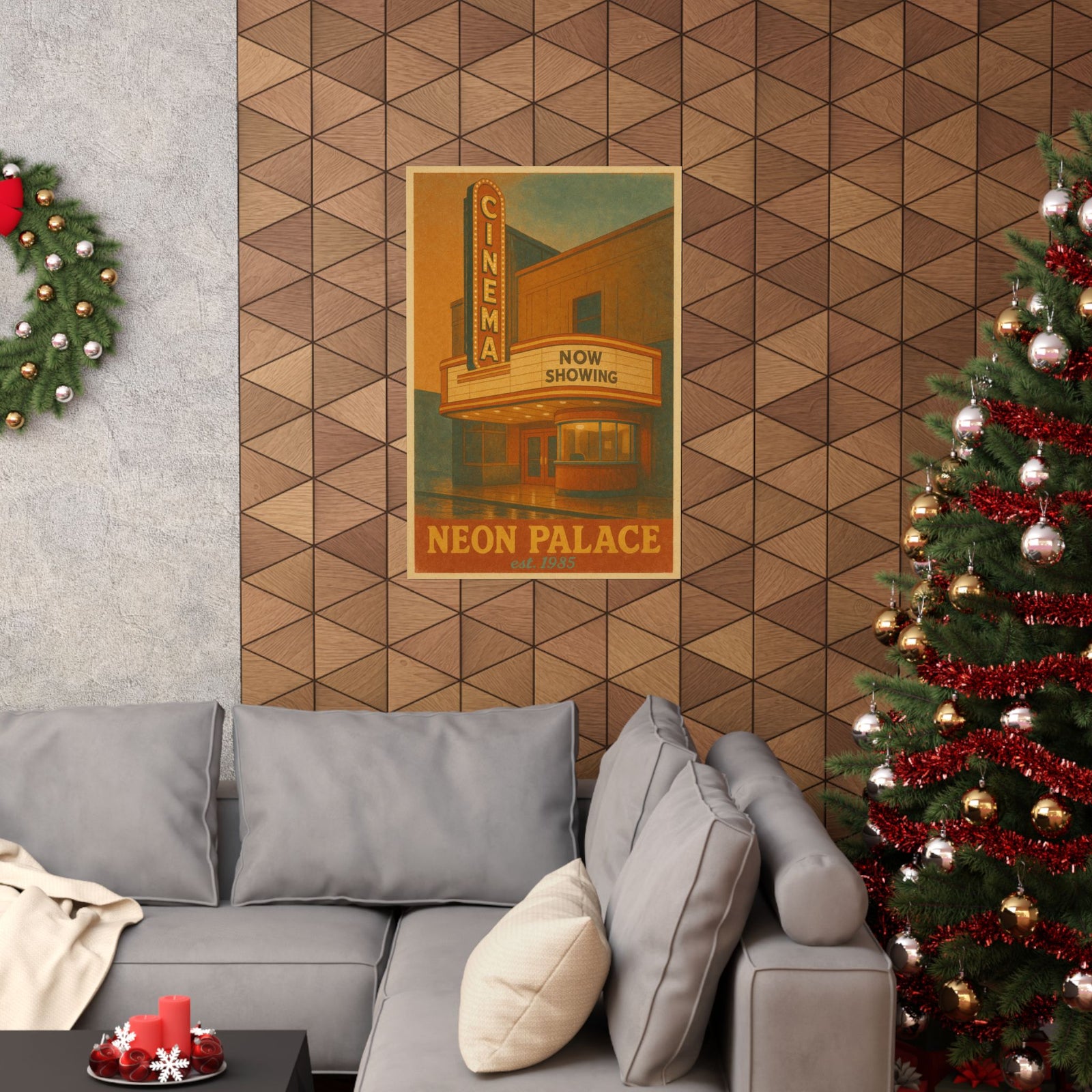 Vintage Cinema Marquee Art Print Poster, Now Showing Neon Palace