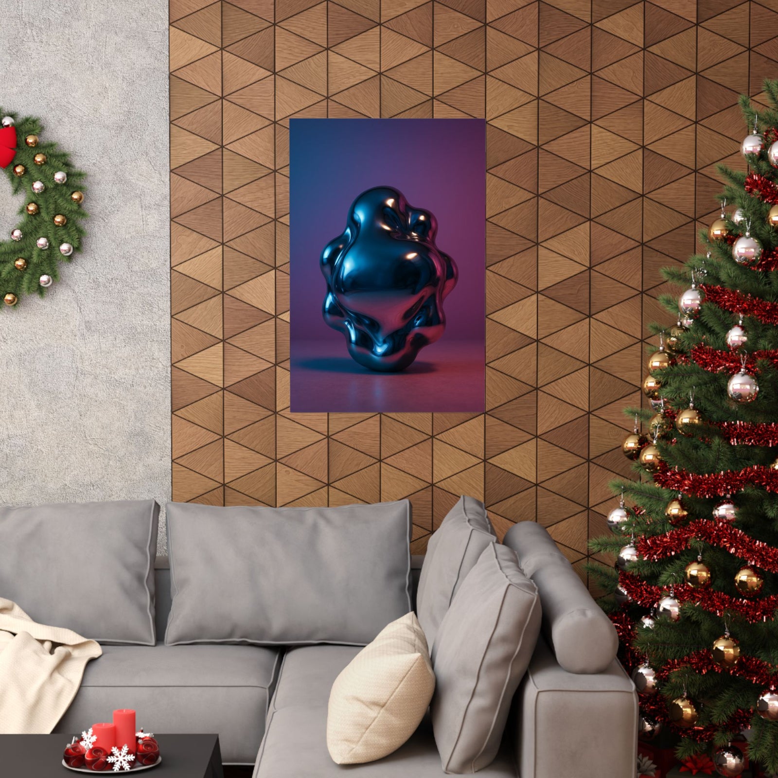 Liquid Chrome Blob Art Print Poster, Mirror Metal Y2K Sculpture