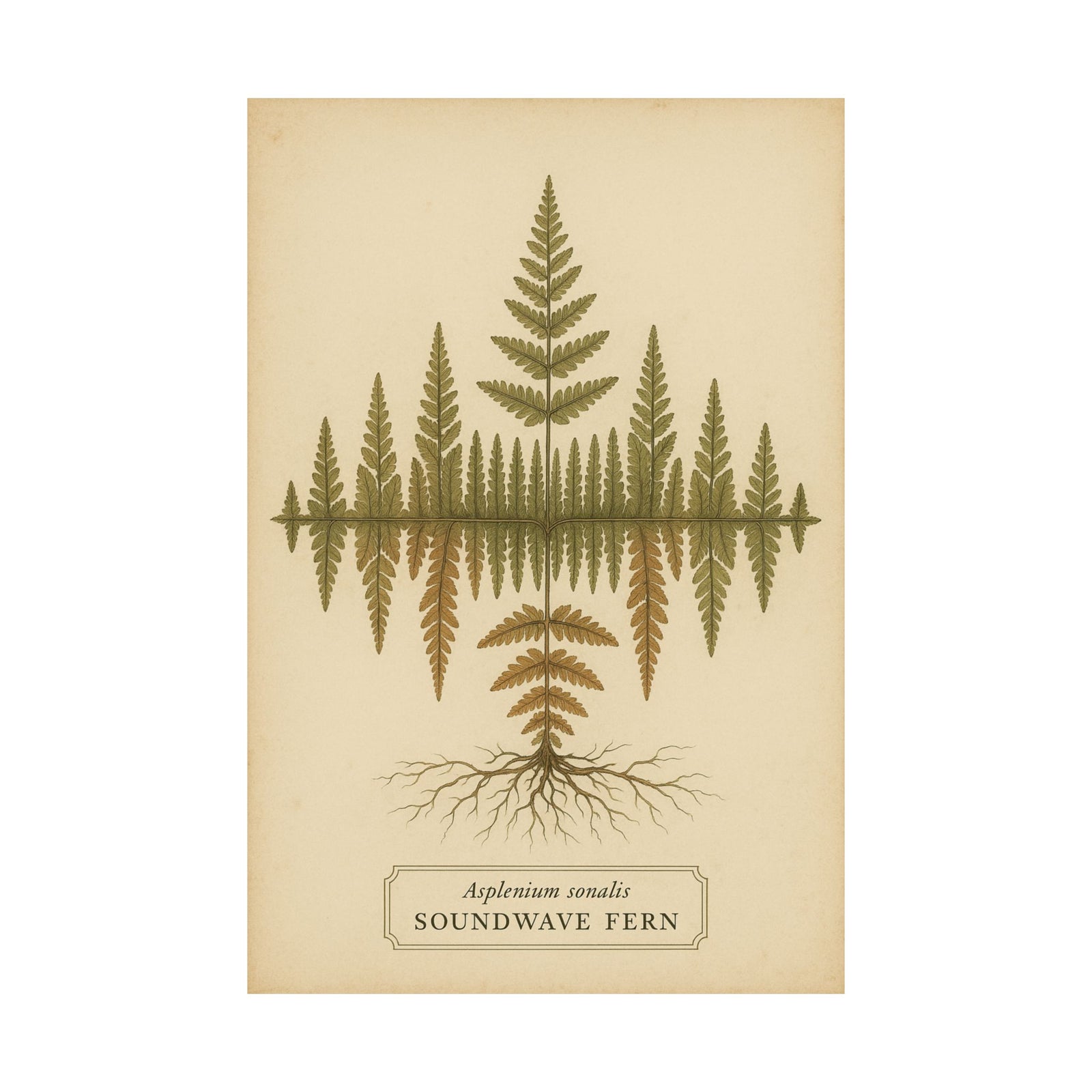 Soundwave Fern Botanical Art Print Poster, Vintage Frequency Plate