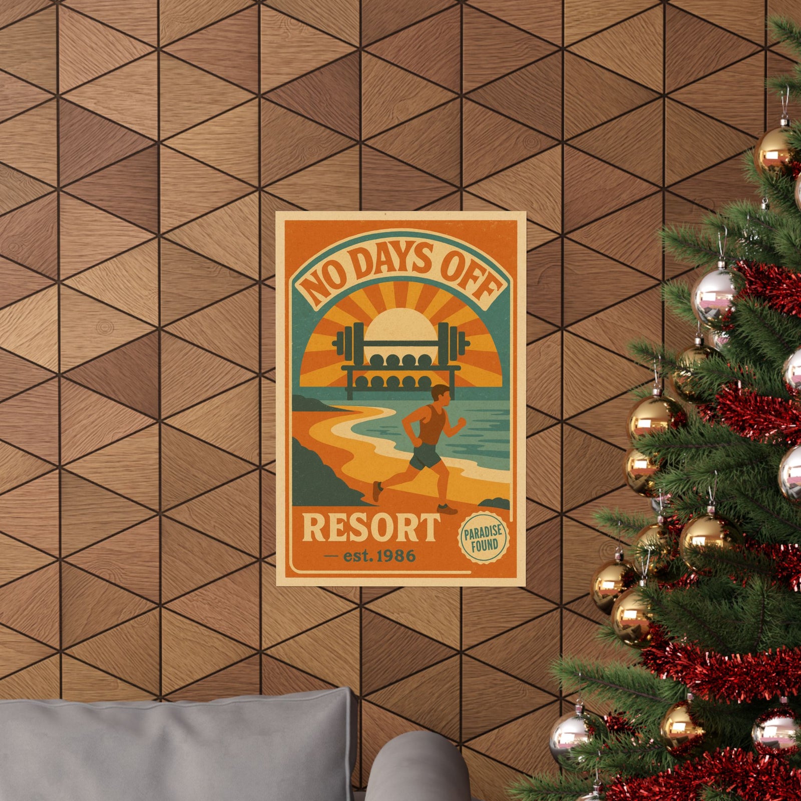 No Days Off Gym Resort Art Print Poster, Retro Travel Style