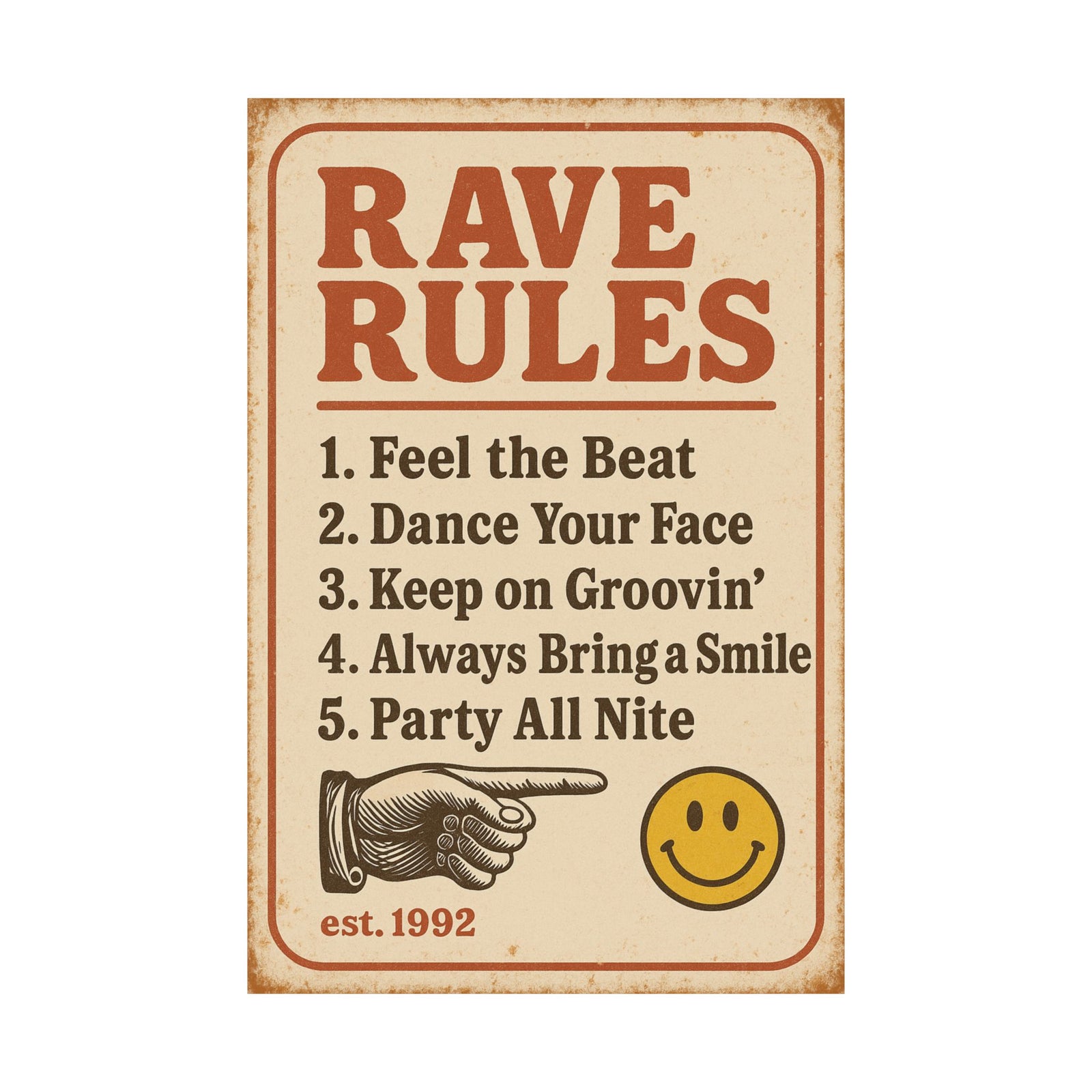Dancefloor Rules Art Print Poster, Vintage Rave Notice Board