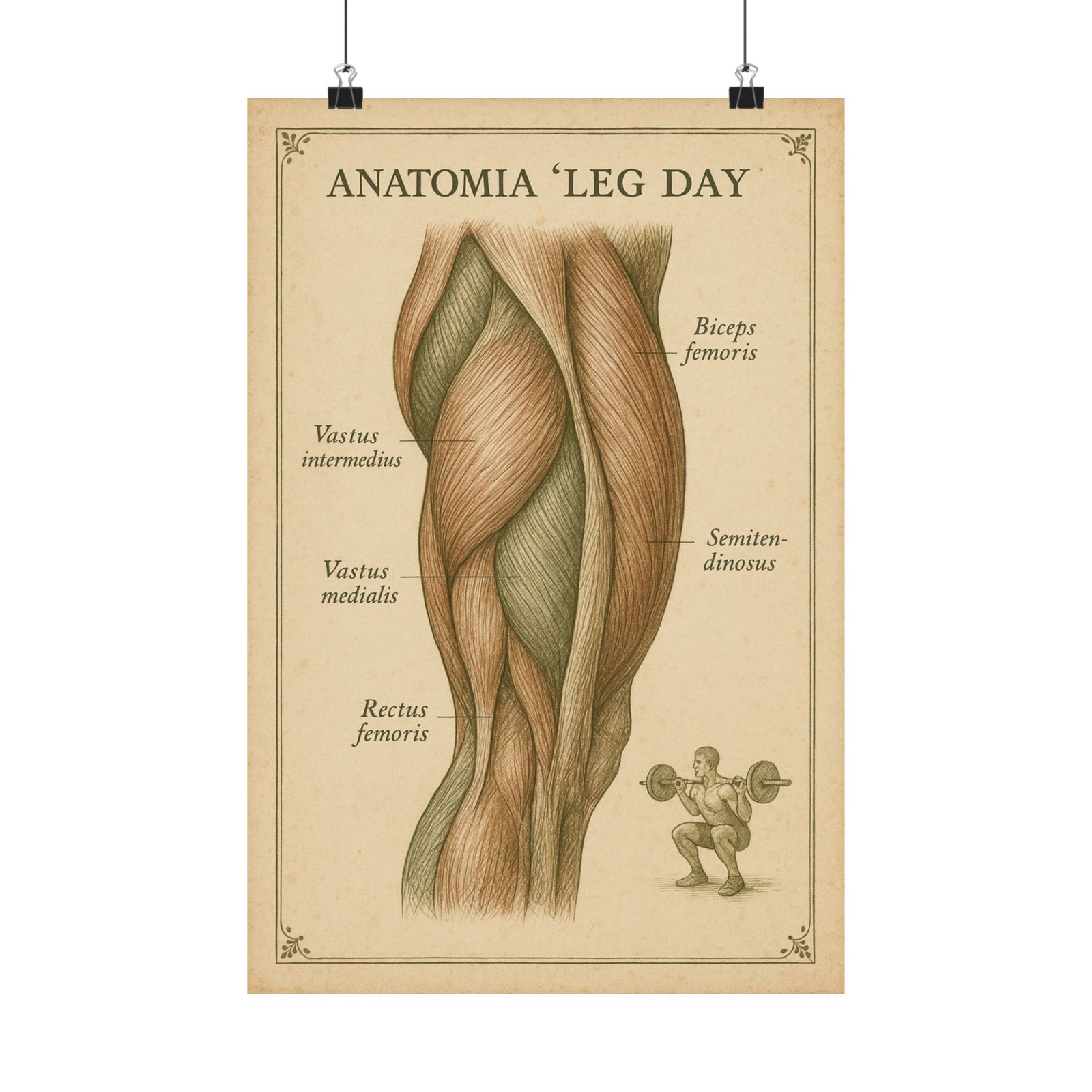 Leg Day Muscle Anatomy Art Print Poster, Vintage Specimen Chart