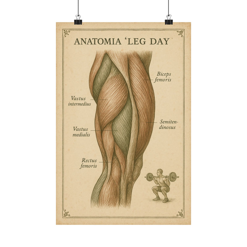 Leg Day Muscle Anatomy Art Print Poster, Vintage Specimen Chart