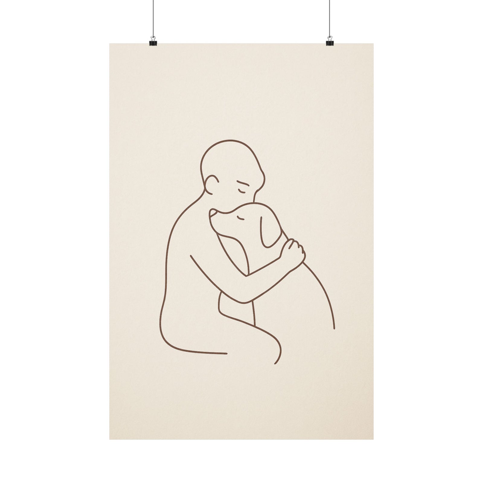 Person And Dog Hug Line Art Print Poster, Minimal One Line Bond