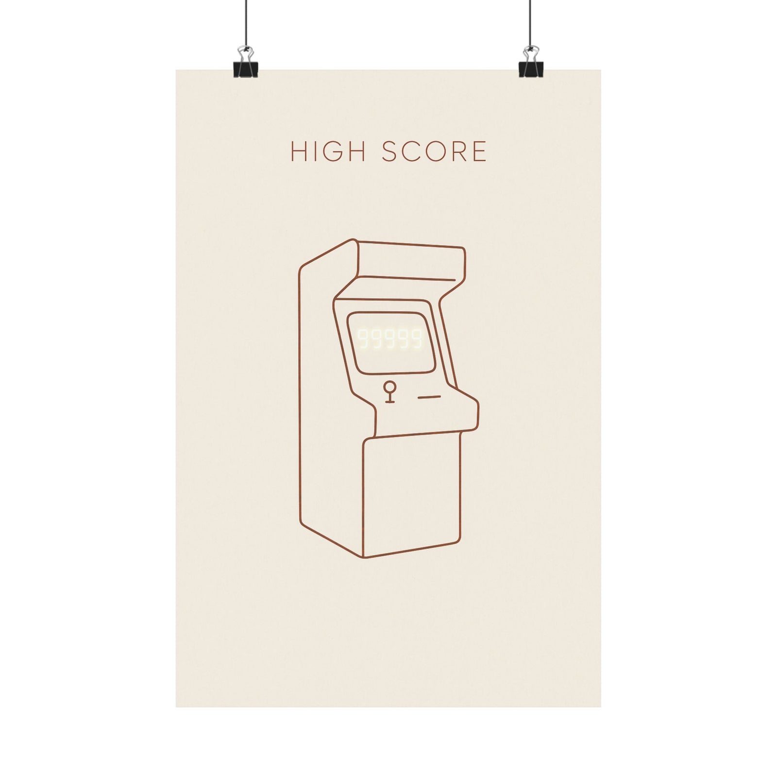 High Score Line Art Print Poster, Minimalist Arcade Wall Art