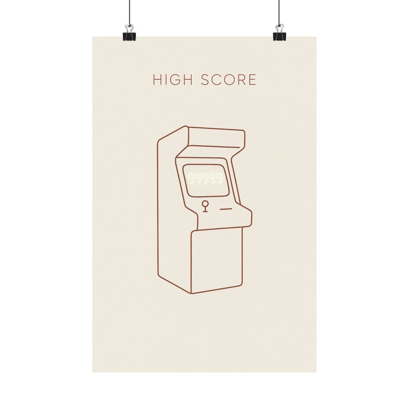 High Score Line Art Print Poster, Minimalist Arcade Wall Art
