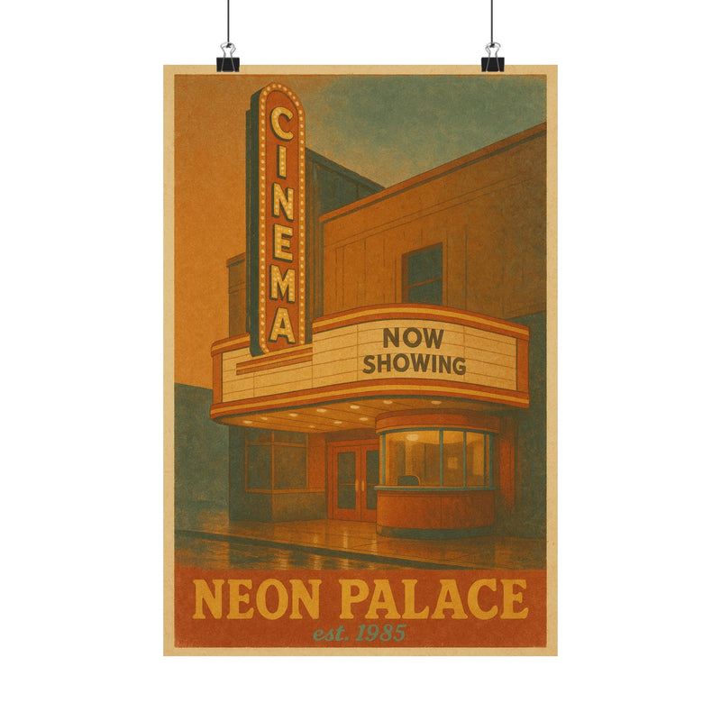 Vintage Cinema Marquee Art Print Poster, Now Showing Neon Palace