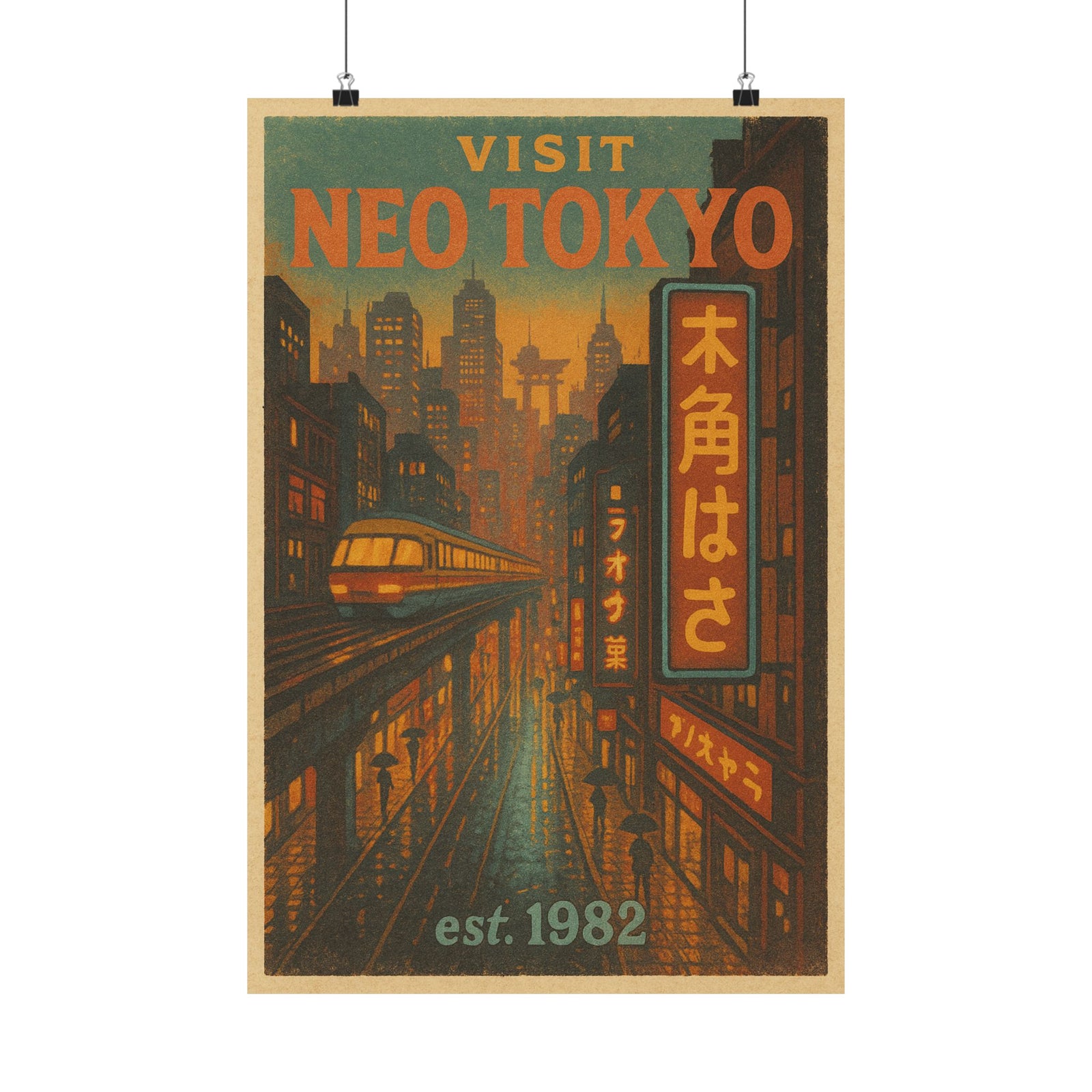 Neo Tokyo City Art Print Poster, Retro Anime Travel Advert