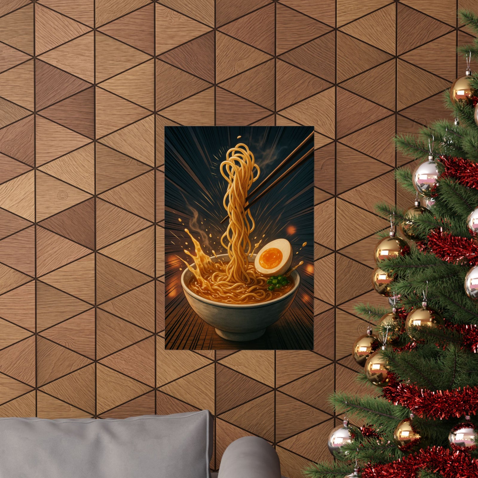 Ramen Speed Lines Art Print Poster, Cinematic Shonen Noodle Bowl