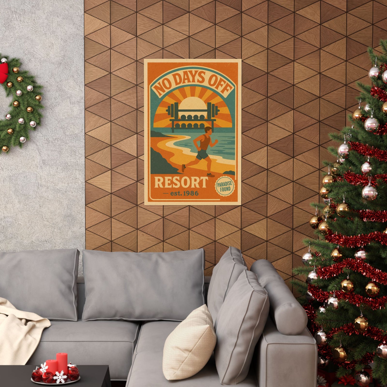 No Days Off Gym Resort Art Print Poster, Retro Travel Style