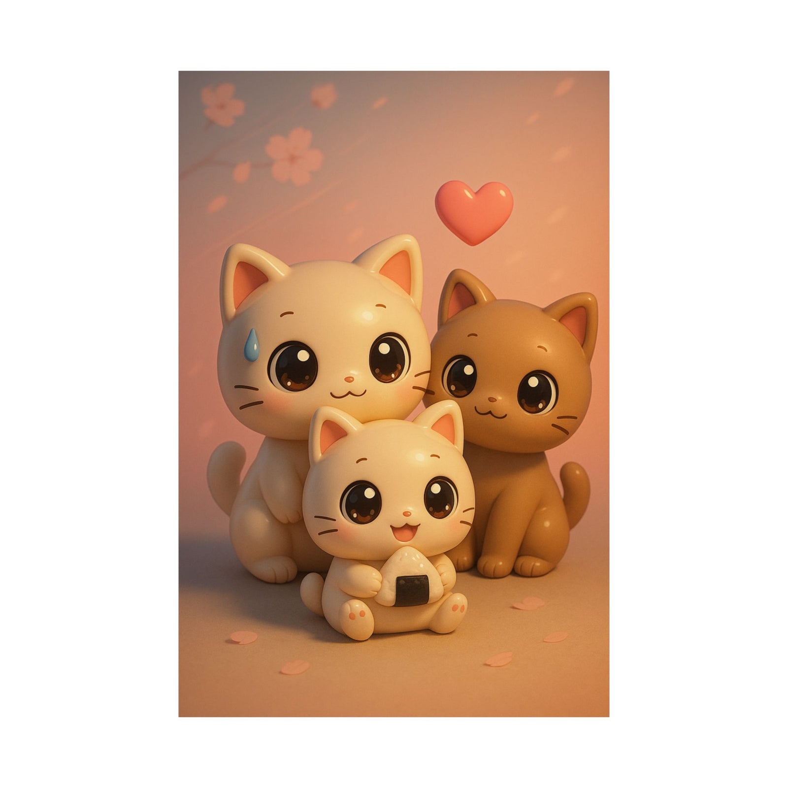 Kawaii Chibi Cats Art Print Poster, Cute 3D Anime Mascots