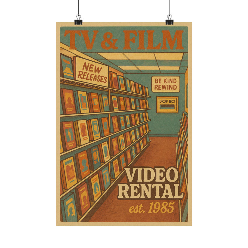 VHS Rental Store Aisle Art Print Poster, Be Kind Rewind Nostalgia