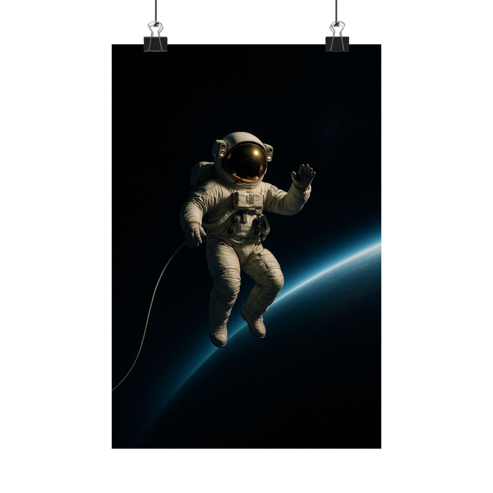 Astronaut Spacewalk Over Earth Art Print Poster, Cinematic Solo Drift