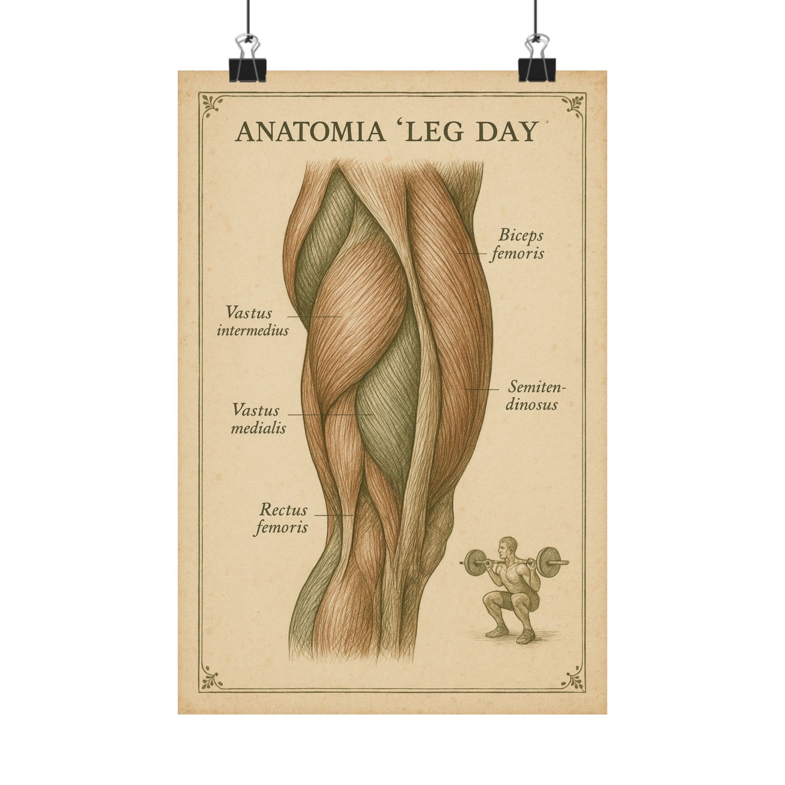 Leg Day Muscle Anatomy Art Print Poster, Vintage Specimen Chart
