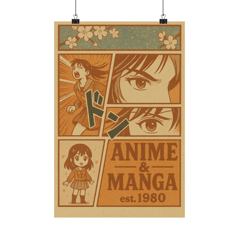 Manga Panel Page Art Print Poster, Black and White Screentone Grid